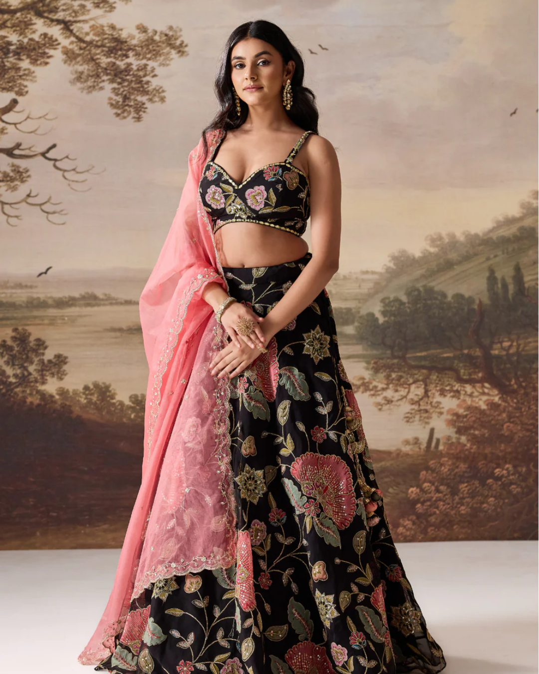 Deepika Chadha - Black emb blouse,lehenga dupatta set From Muse
