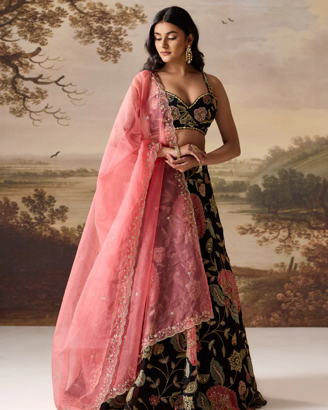 Deepika Chadha - Black emb blouse,lehenga dupatta set From Muse