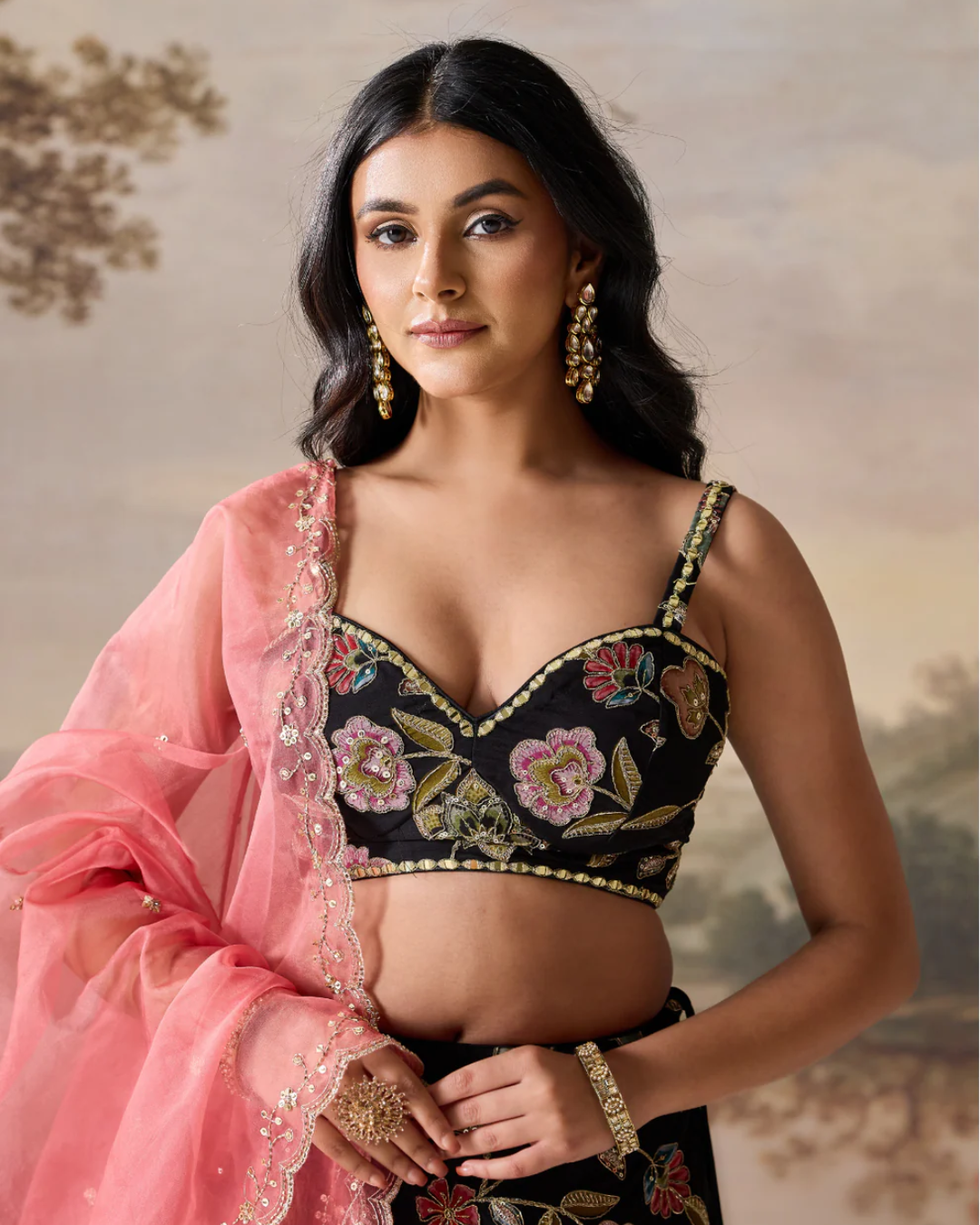 Deepika Chadha - Black emb blouse,lehenga dupatta set From Muse