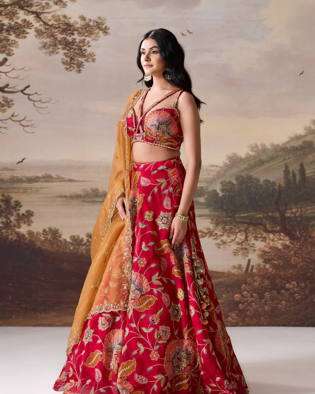 Deepika Chadha - Deep red emb blouse, lehnga dupatta set From Muse