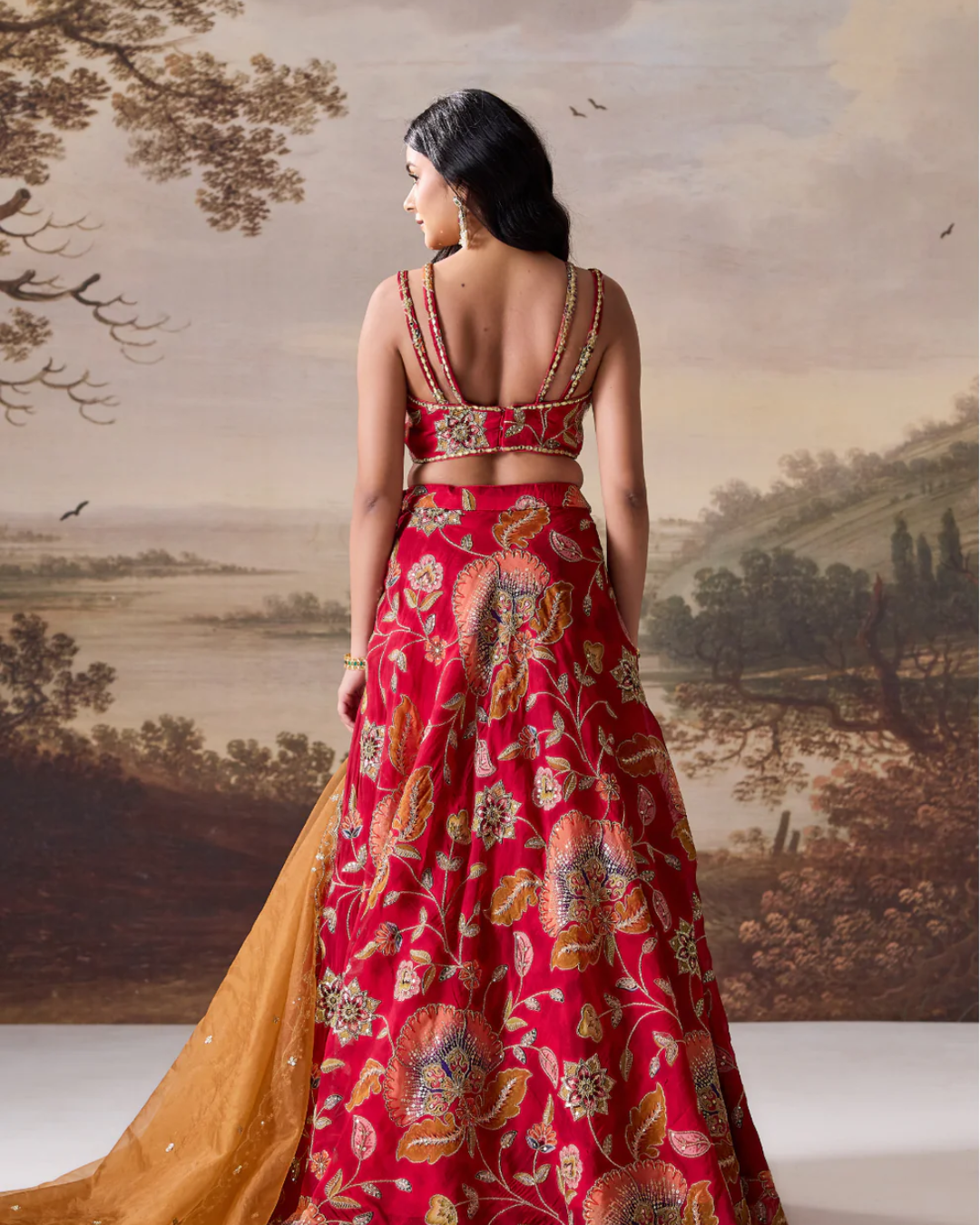 Deepika Chadha - Deep red emb blouse, lehnga dupatta set From Muse