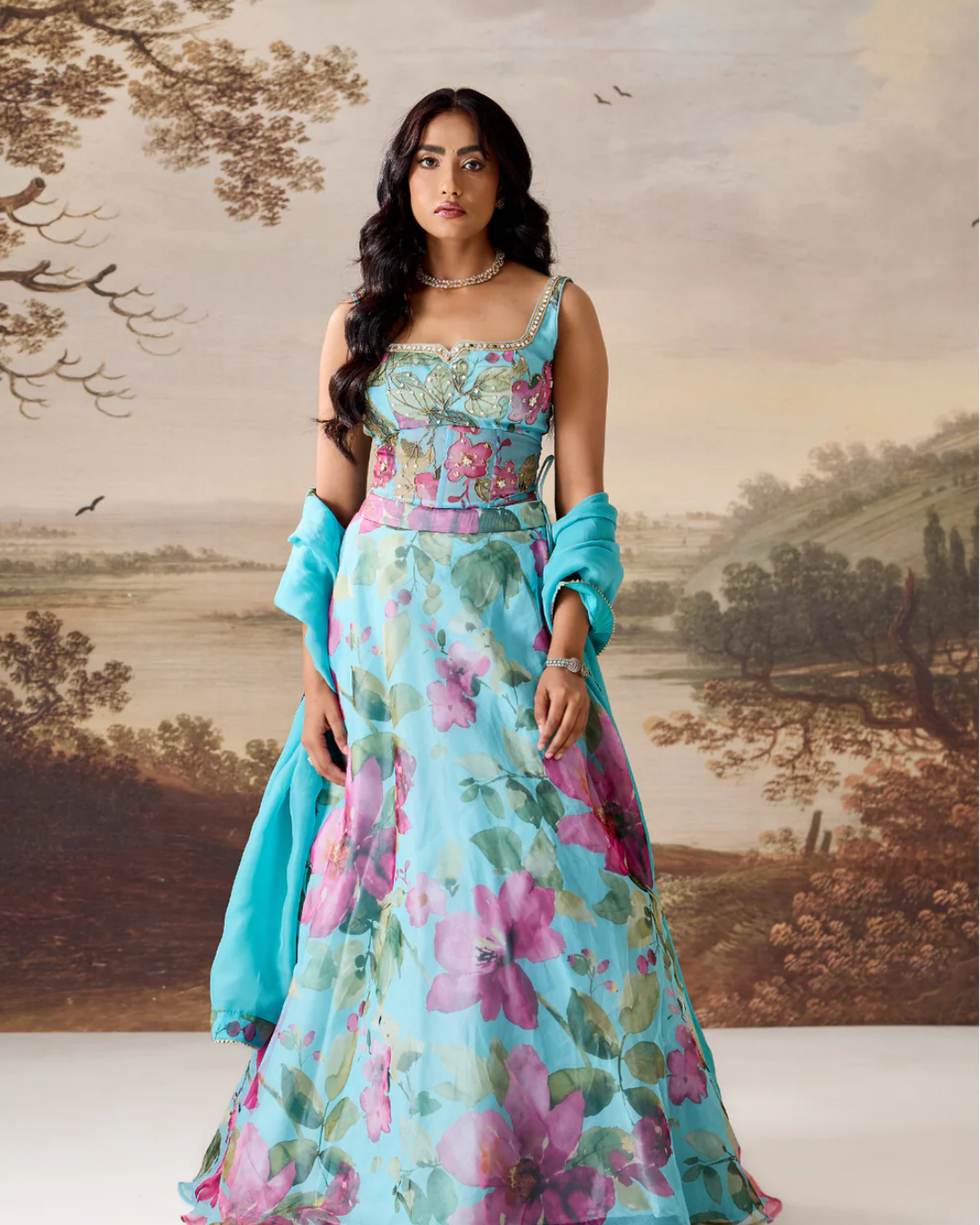 Deepika Chadha - Sea green emb corset, lehnga dupatta set From Muse