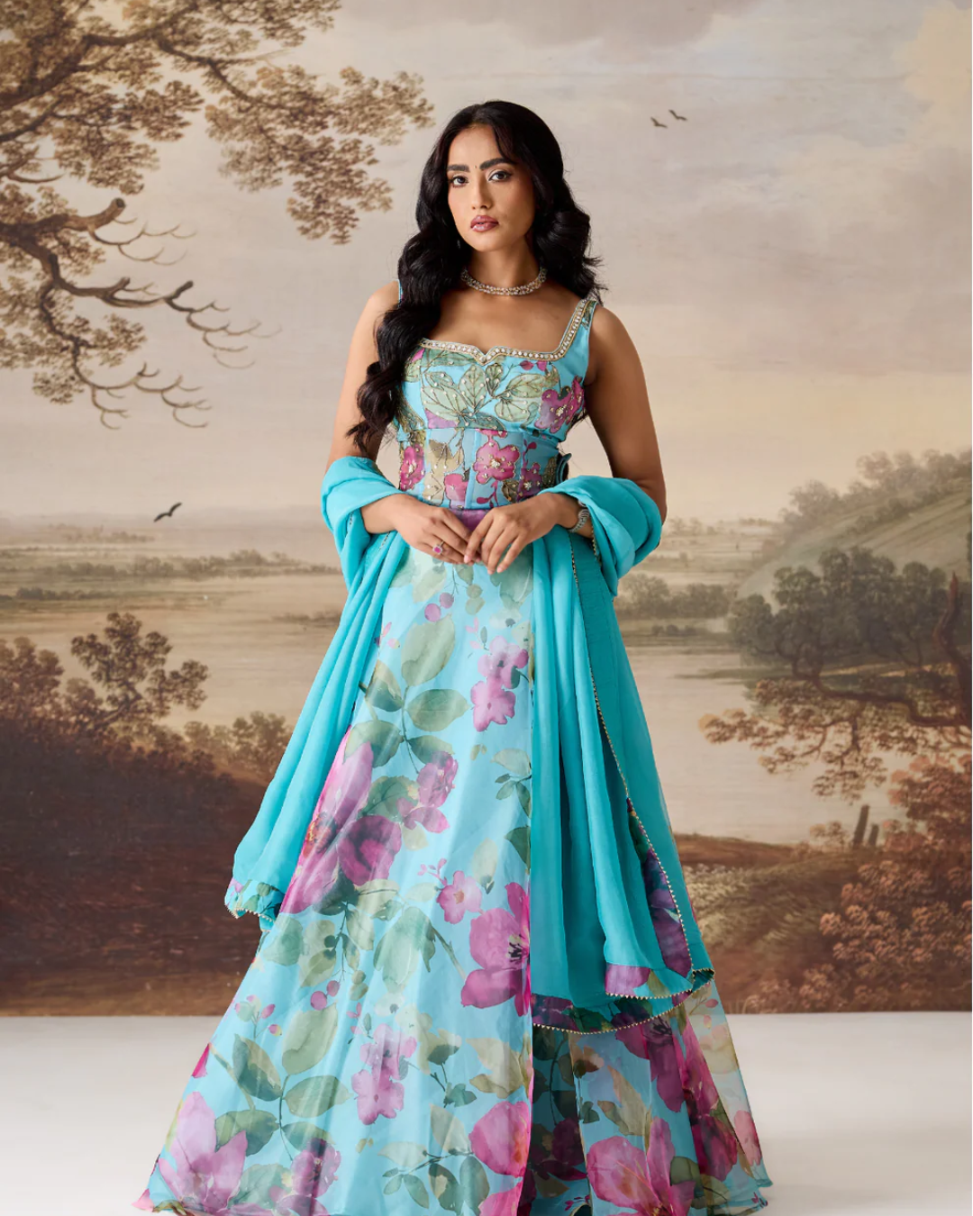 Deepika Chadha - Sea green emb corset, lehnga dupatta set From Muse