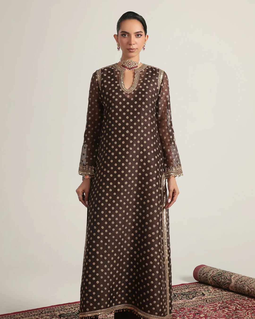 Niti Bothra - Zar-Rang Brown Buti Kurta Set