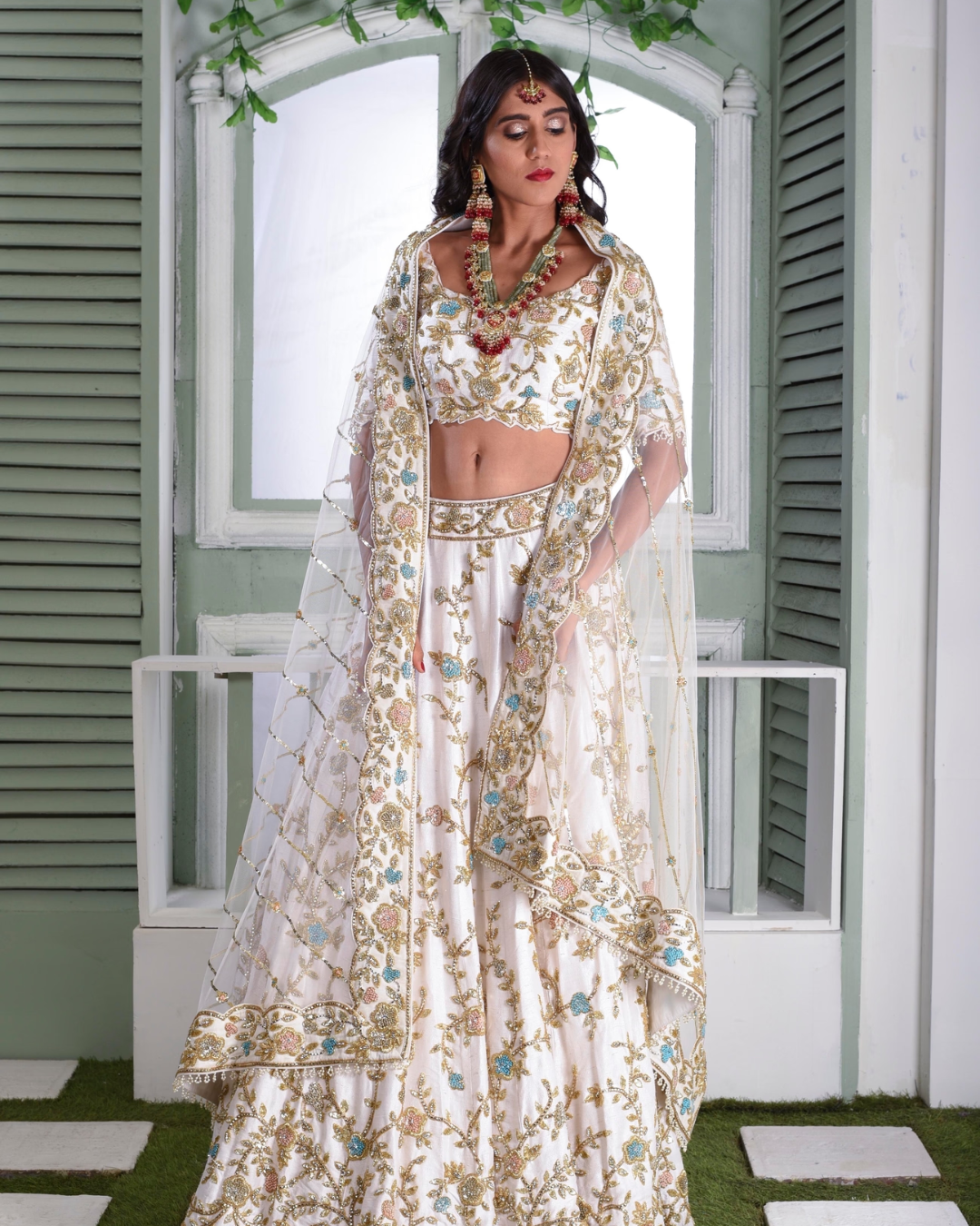 Isa by Dolly Wahal - Debby Ivory & Gold Lehenga From Bridal