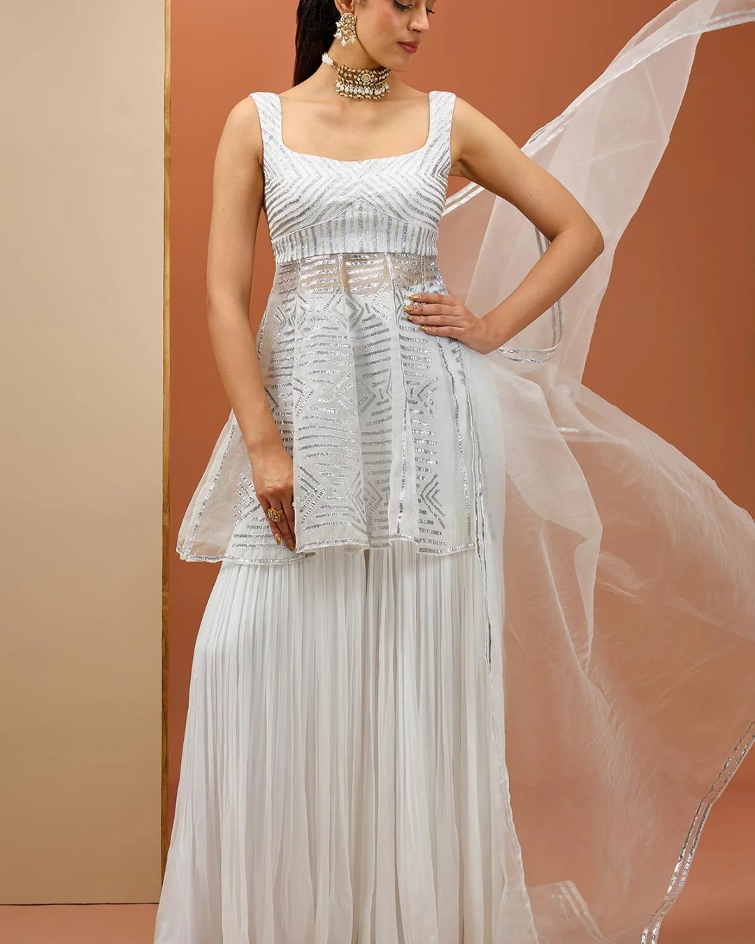 Esha Koul - White Peplum with silver Gota set From Noor