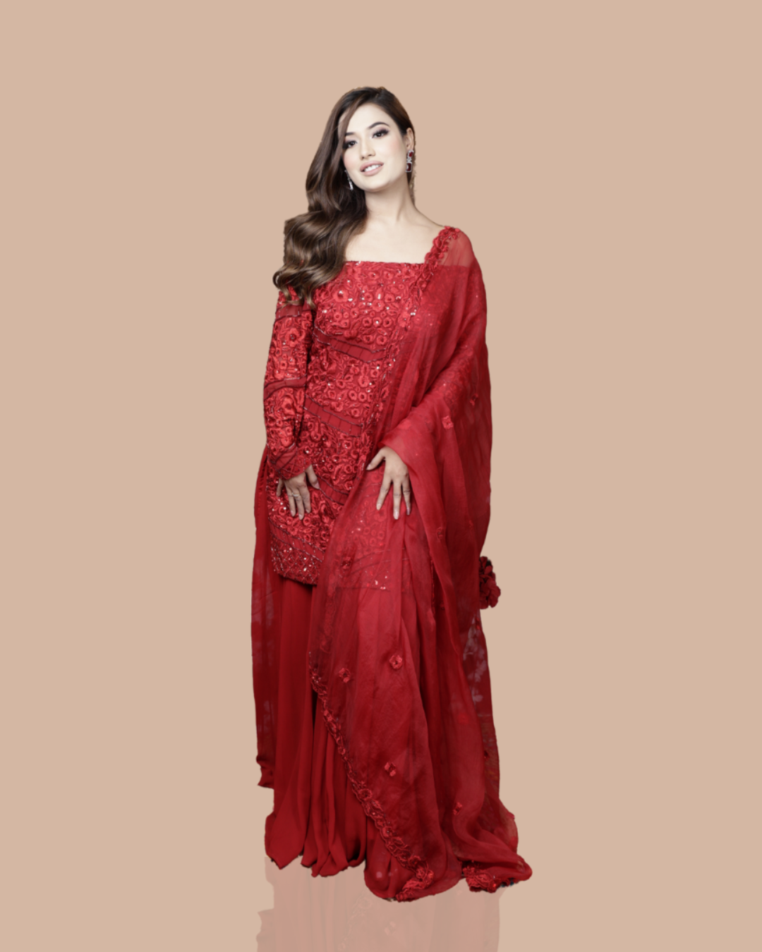 Sonali Bansal - Red hand embroidered kurta with sharara and dupatta From Wedding Capsule