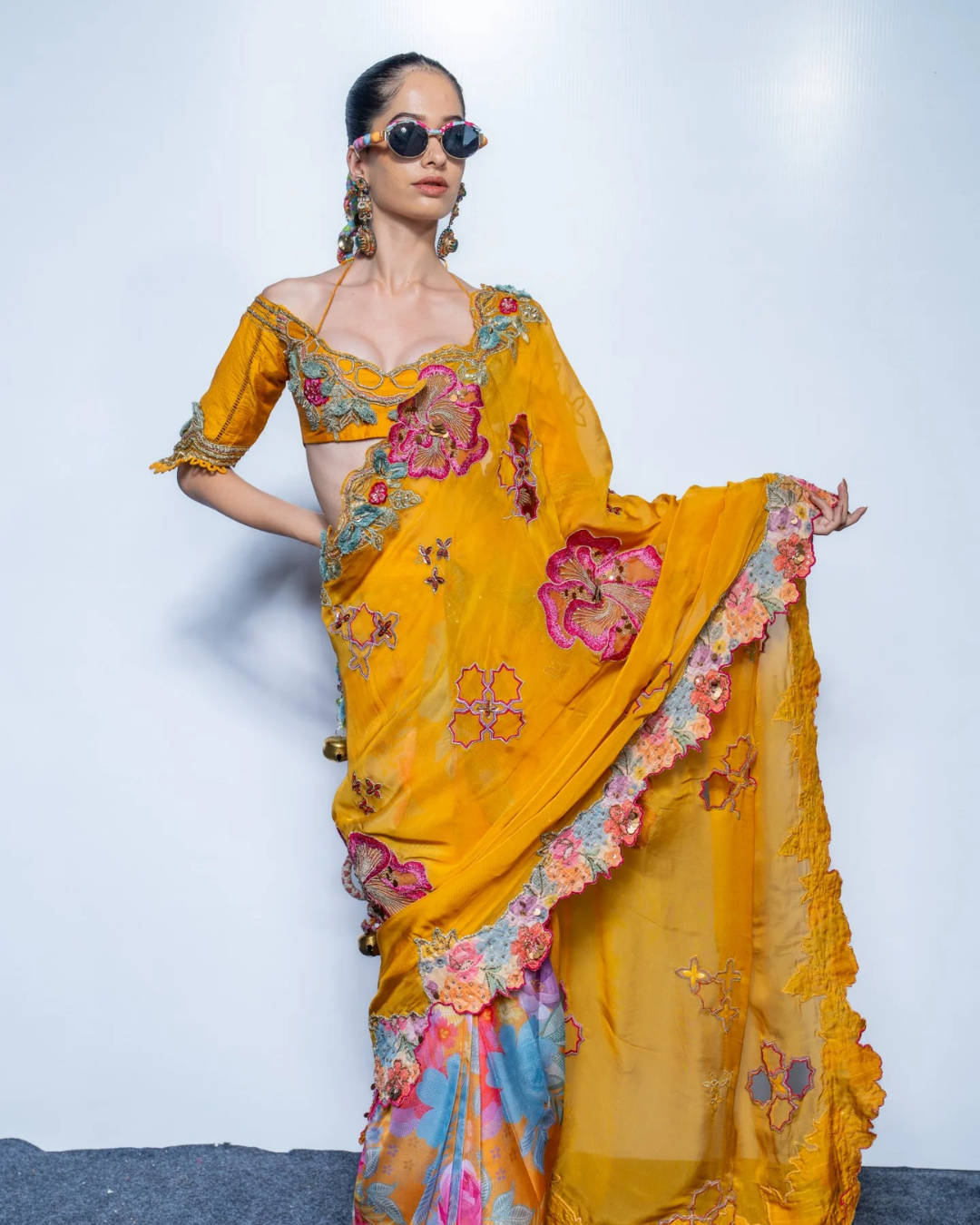Rishi and Vibhuti - Marigold Muse Saree From Rock & Roll
