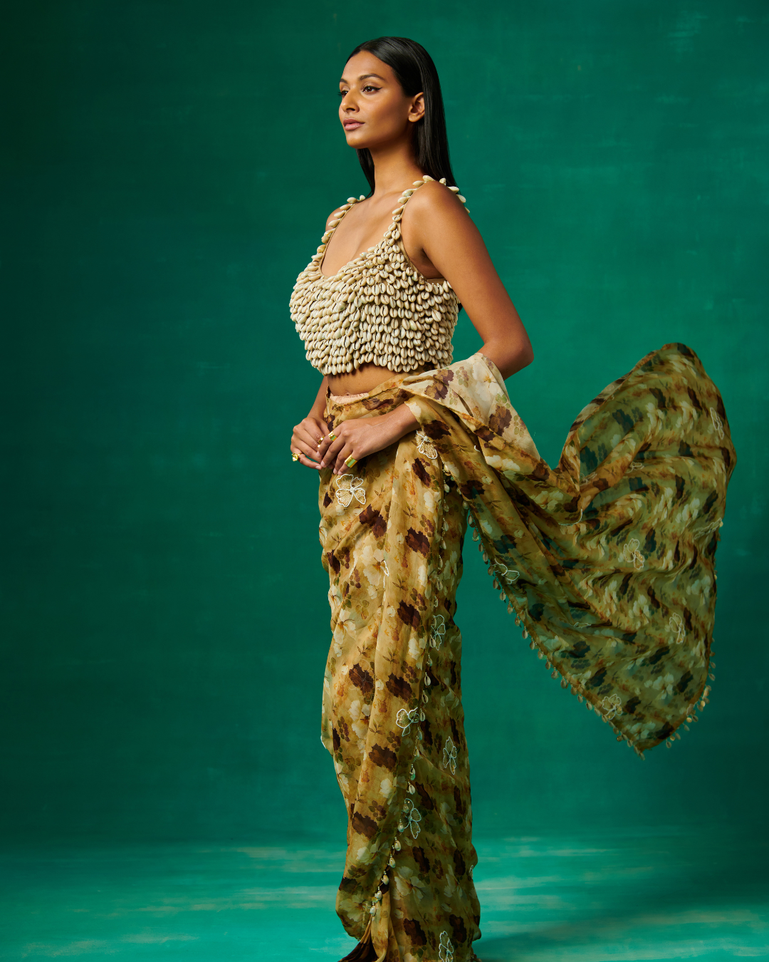 Sonali Bansal - Shells embellished blouse and drape saree From Bageecha