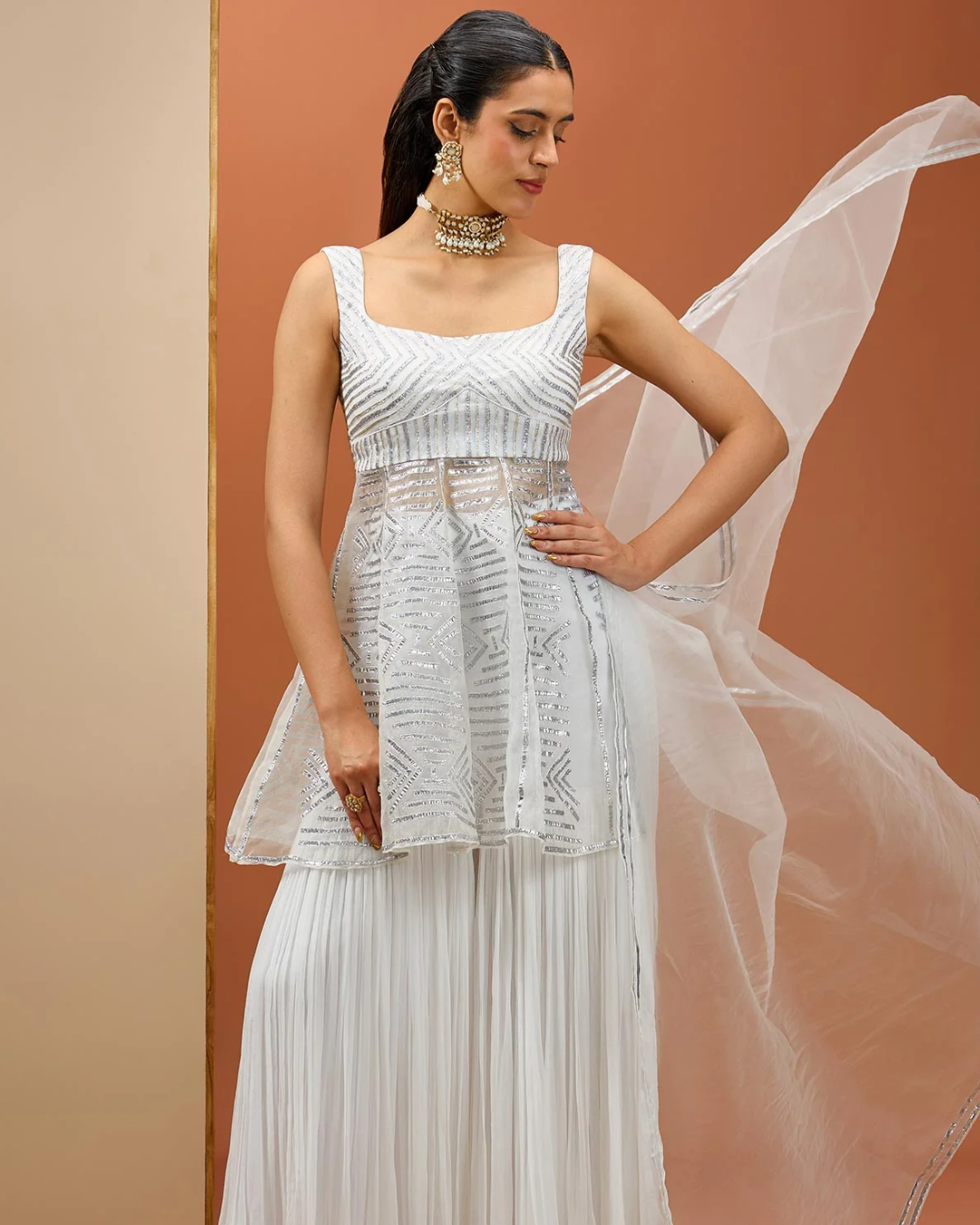 Esha Koul - White Peplum with silver Gota set From Noor