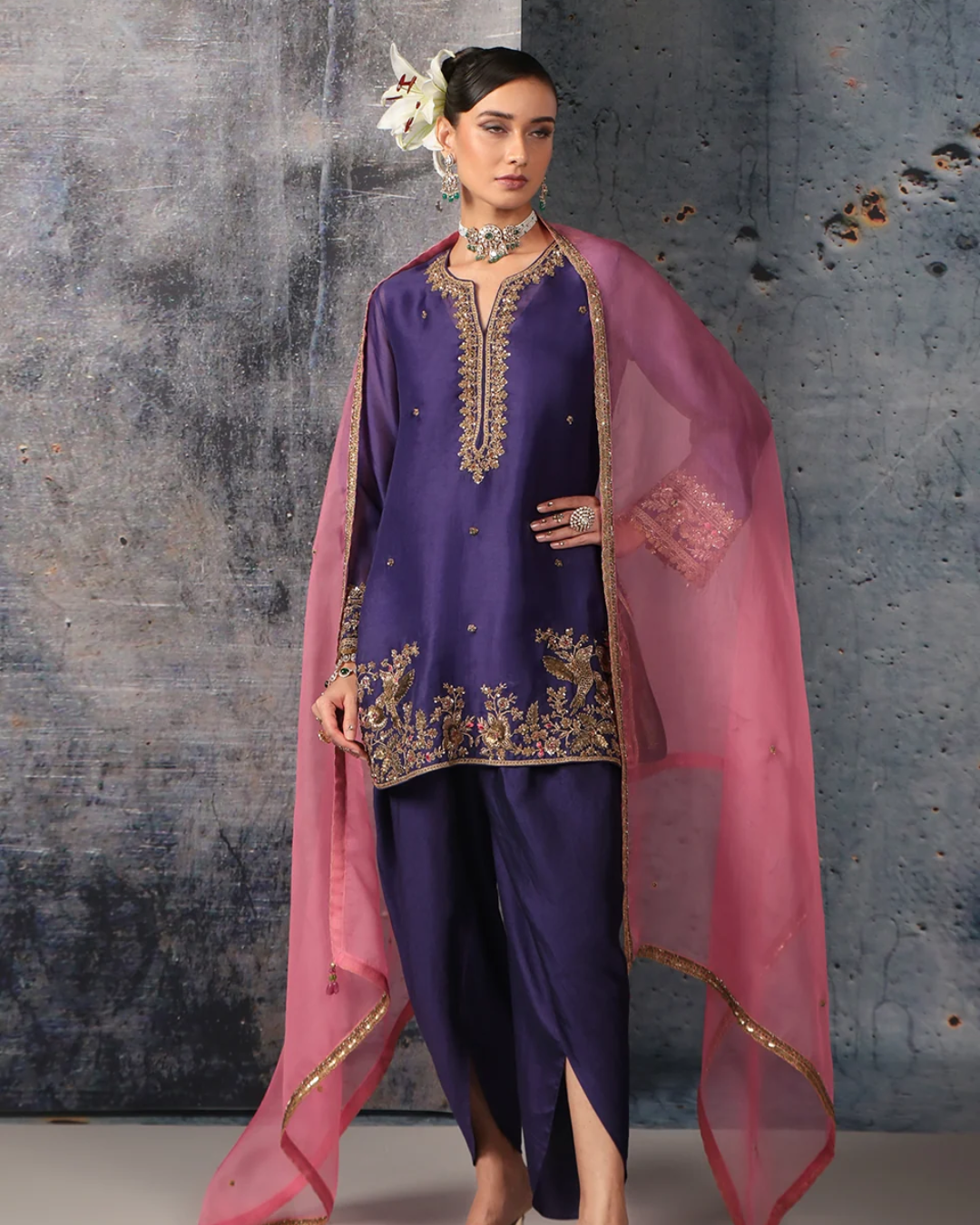 Niti Bothra - Zar-Rang Purple Heavy Short Kurta Set