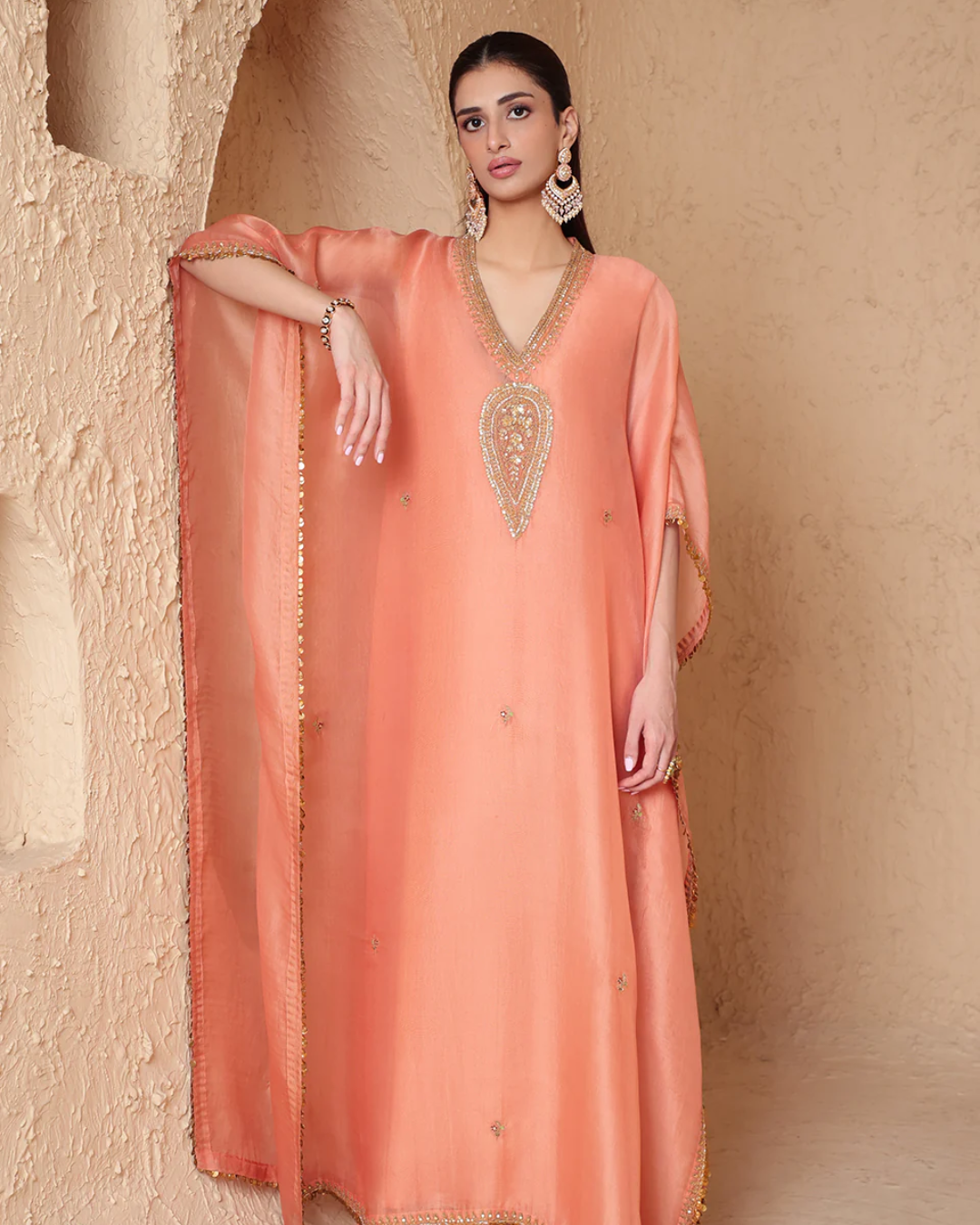 Niti Bothra - Mehrang Peach Kaftan Set