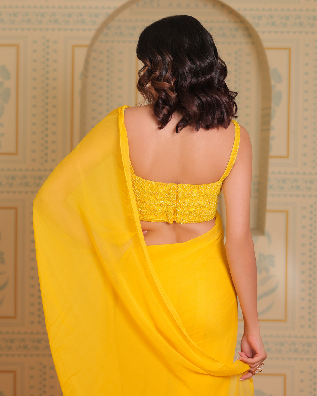 Sonali Bansal - Yellow drape saree with blouse and belt From Banno Ki Saheli