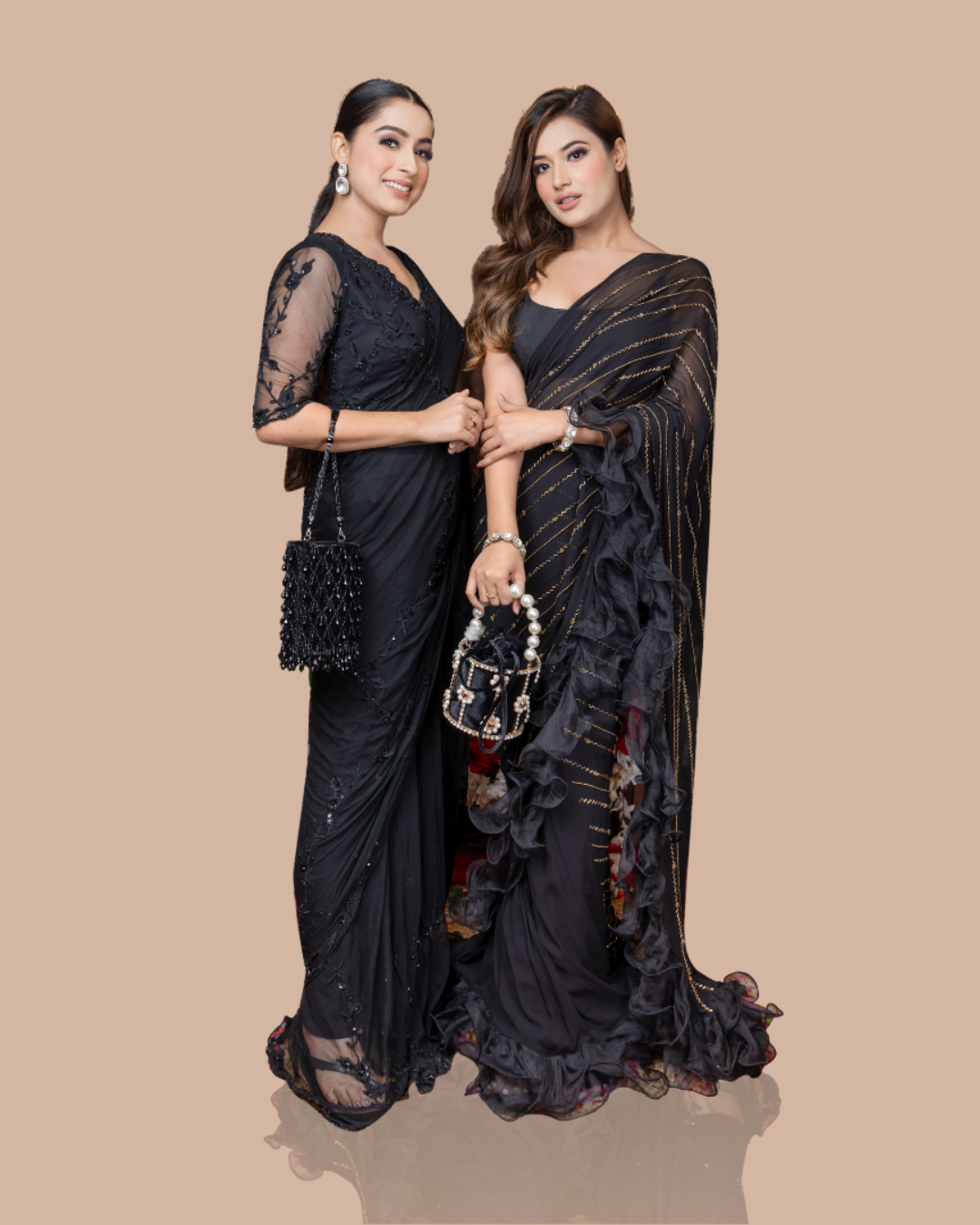 Sonali Bansal - Black hand embroidered drape saree with plunge V neckline blouse From Wedding Capsule