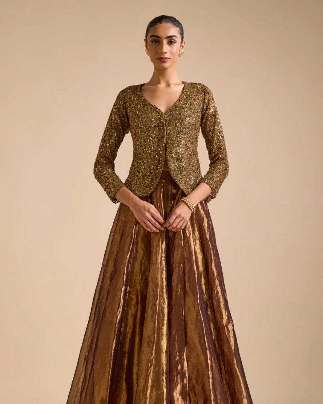 Prevasu - Molten Gold Jacket Set From The Mocha Edit