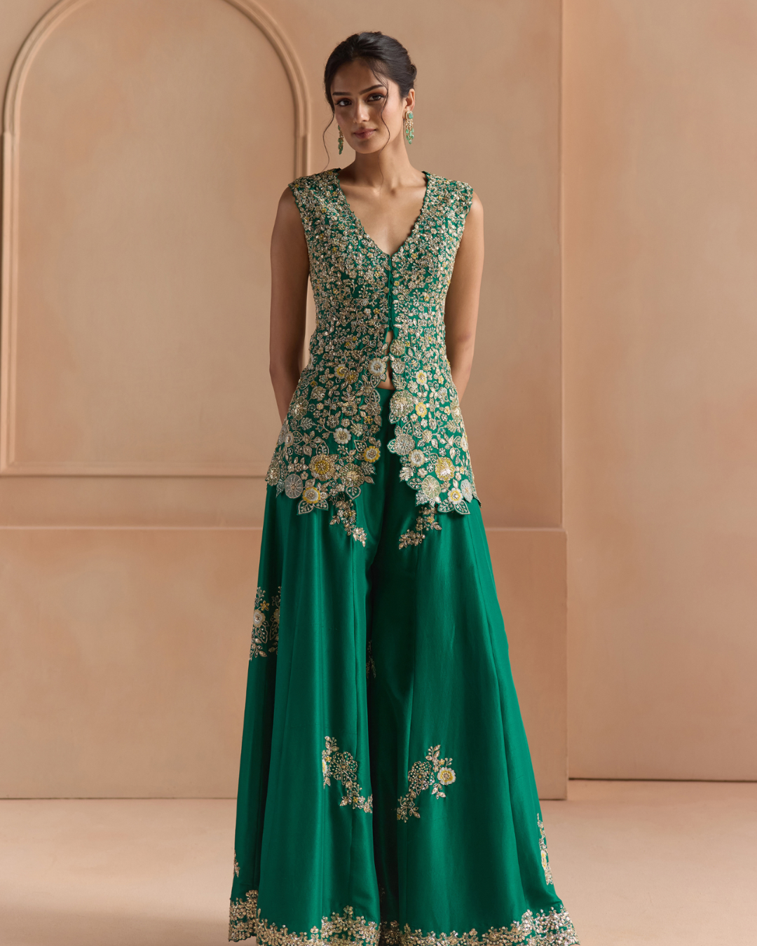 Osaa By Adarsh - Jewel Green Embroidered Peplum Garara Set From Off The Record