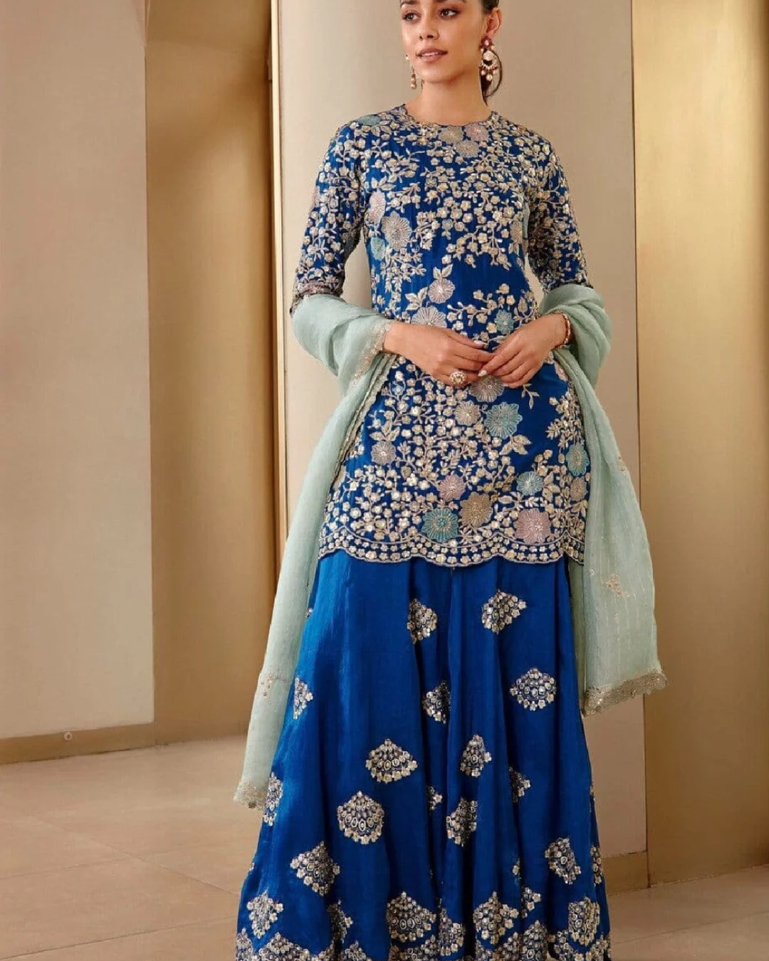 Osaa By Adarsh - Jade Blue Embroidered Sharara Set From RASM