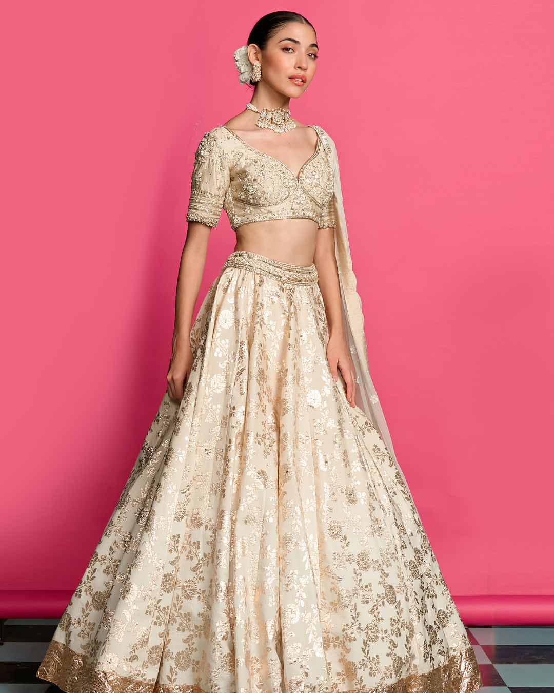 Priyanka Jain - Golden Bloom Lehenga Set  From Riyasat