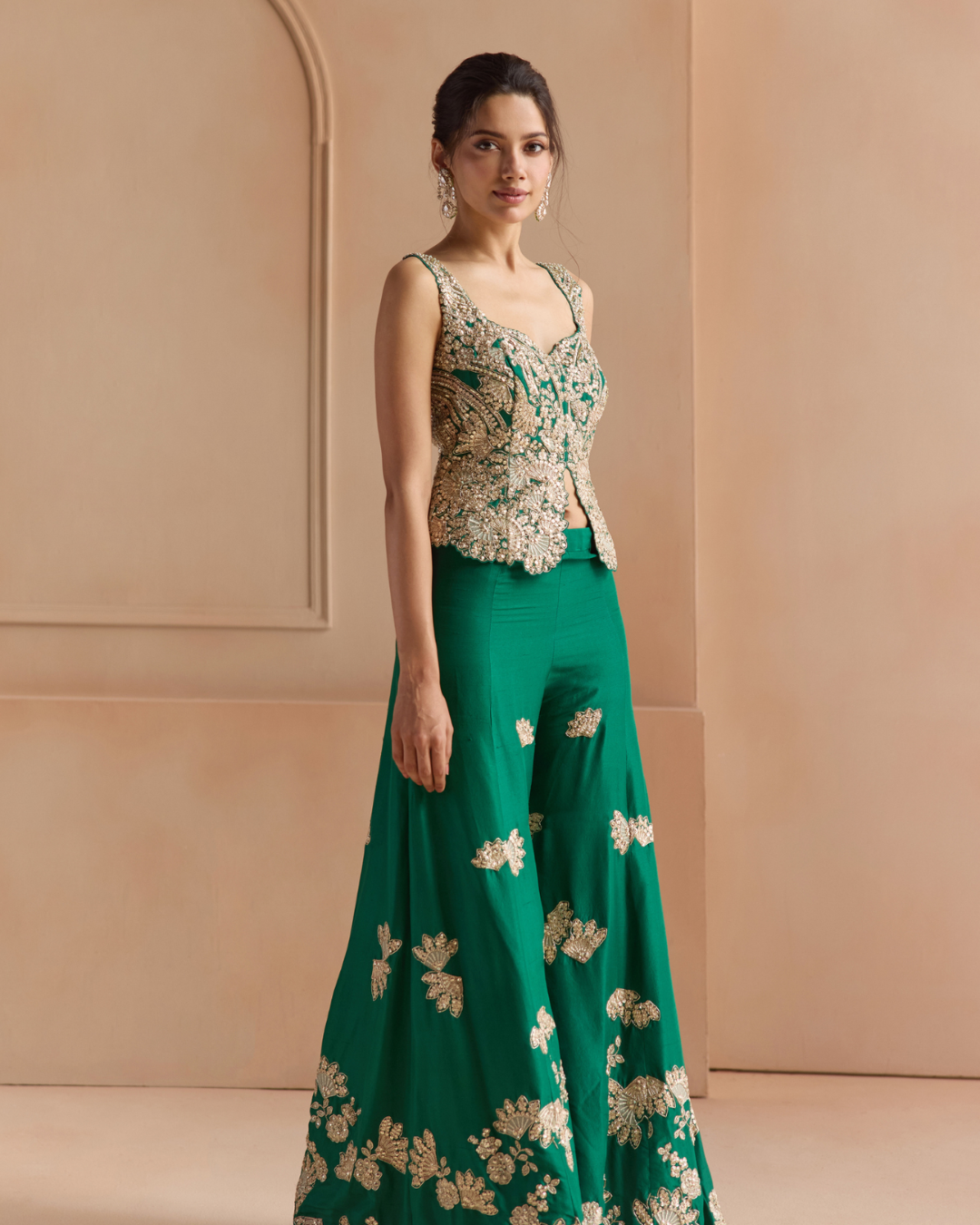Osaa By Adarsh - Jewel Green Embroidered Top & Garara Set From Off The Record