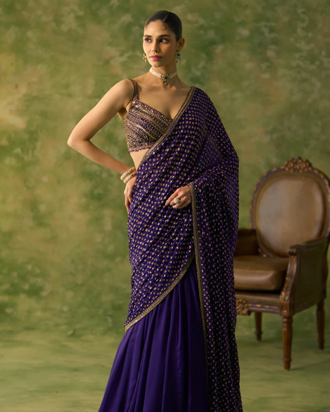 Prevasu - Aubergine Lehenga Saree From Silsila