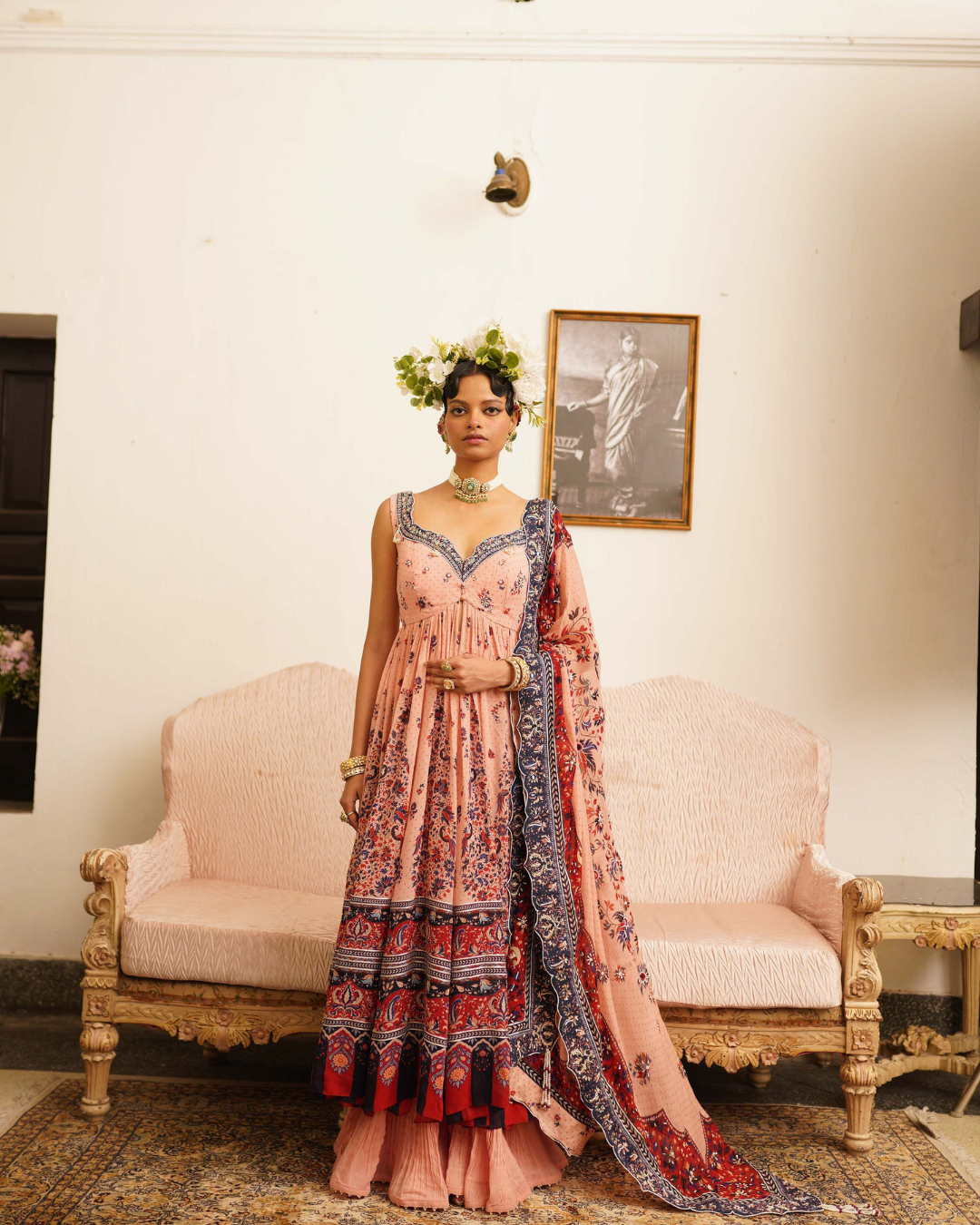 Aditi Gupta - Soft Pink Open Jacket with Crushed Sharara Set