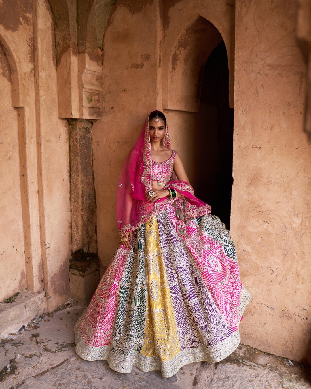Angad Singh - RANG —Multi colored Lehenga Set with Contrast Blouse From Zariya