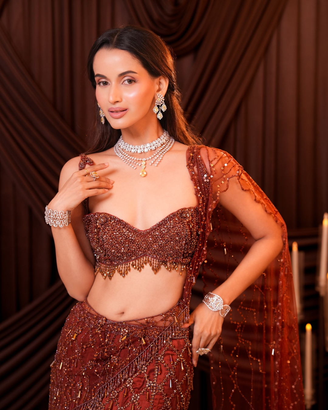 Isa by Dolly Wahal - Caramel Brown Saree From Ittara