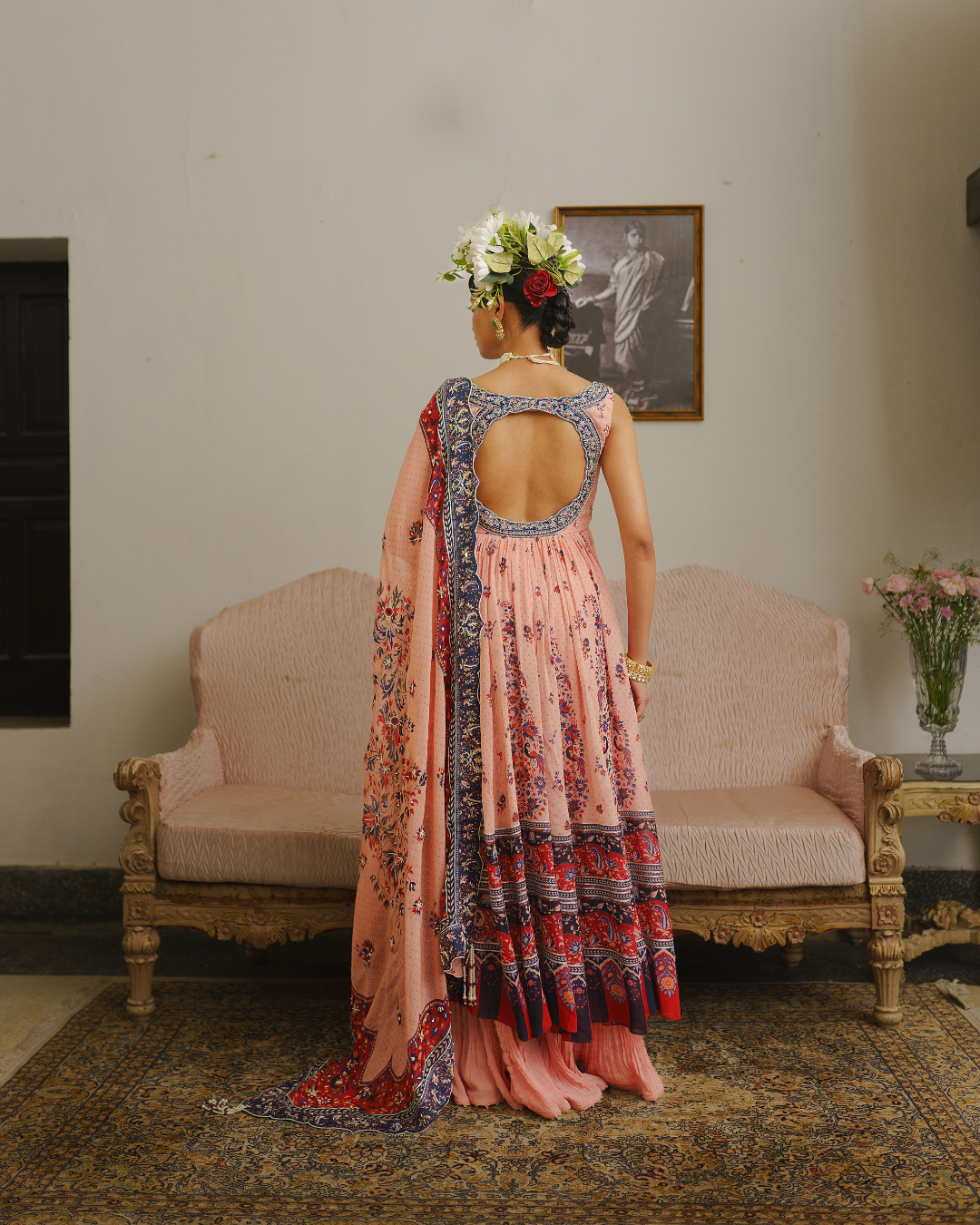 Aditi Gupta - Soft Pink Open Jacket with Crushed Sharara Set