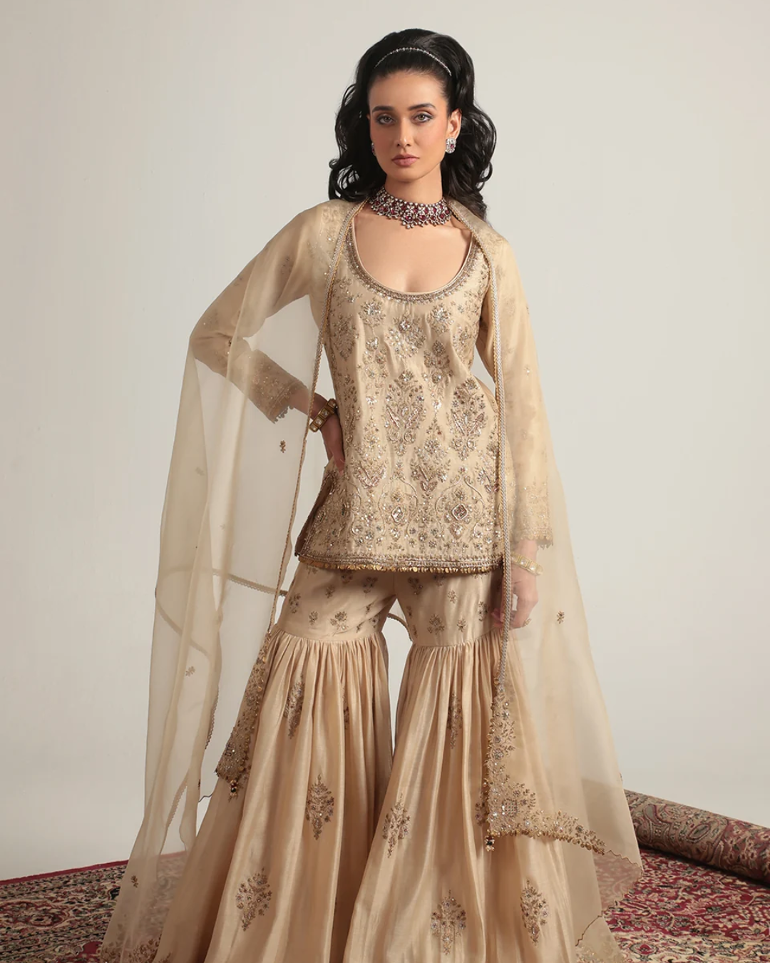 Niti Bothra - Zar-Rang Ivory Sharara Set