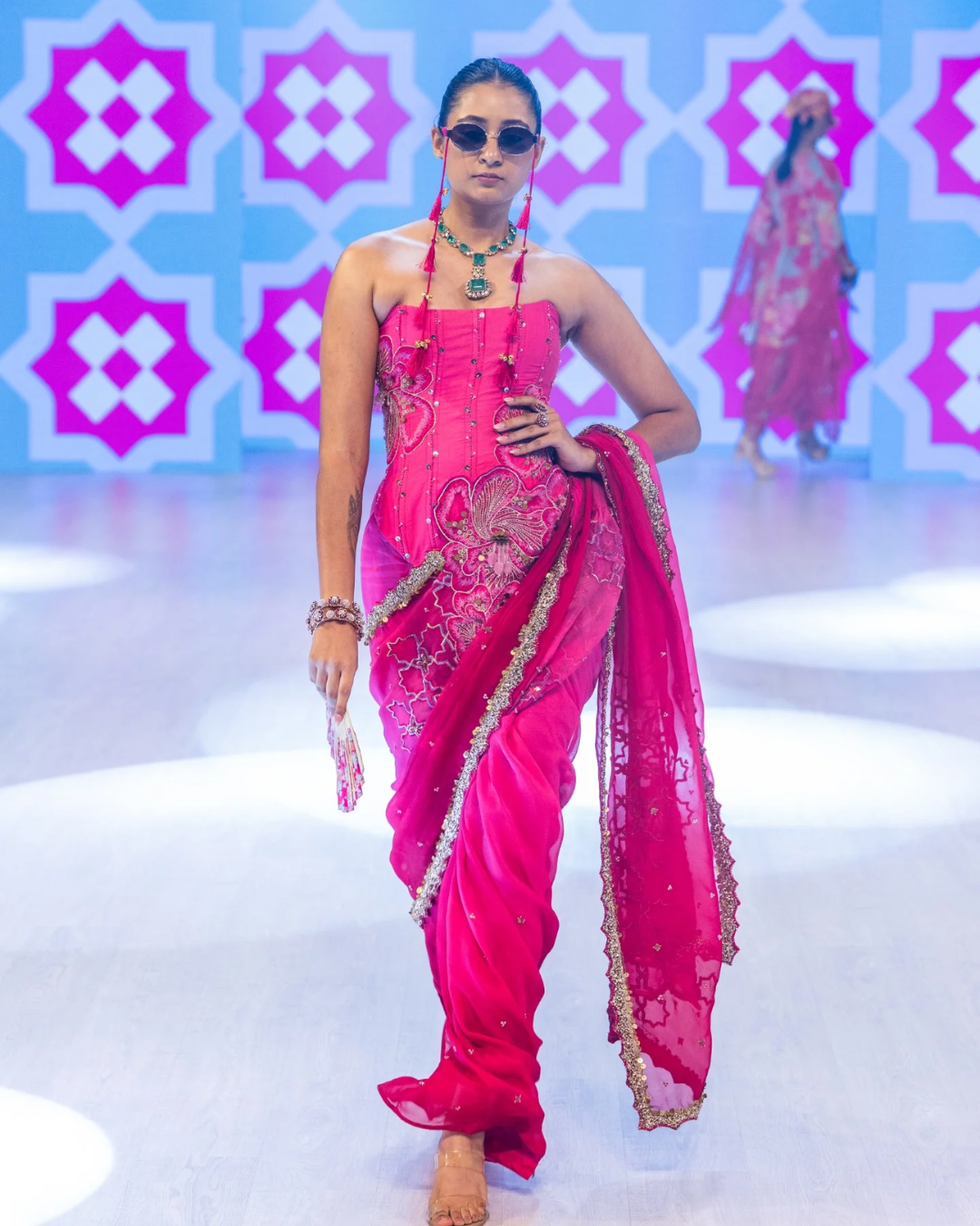 Rishi and Vibhuti - Fuschia Corset Saree From Rock & Roll