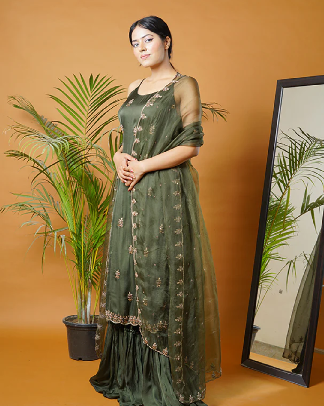 Sonali Bansal - Olive green kurti and  garara set with dupatta From Fiza