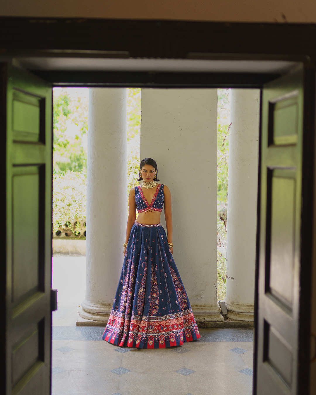 Aditi Gupta - Navy Blue Paisley Lehenga Set