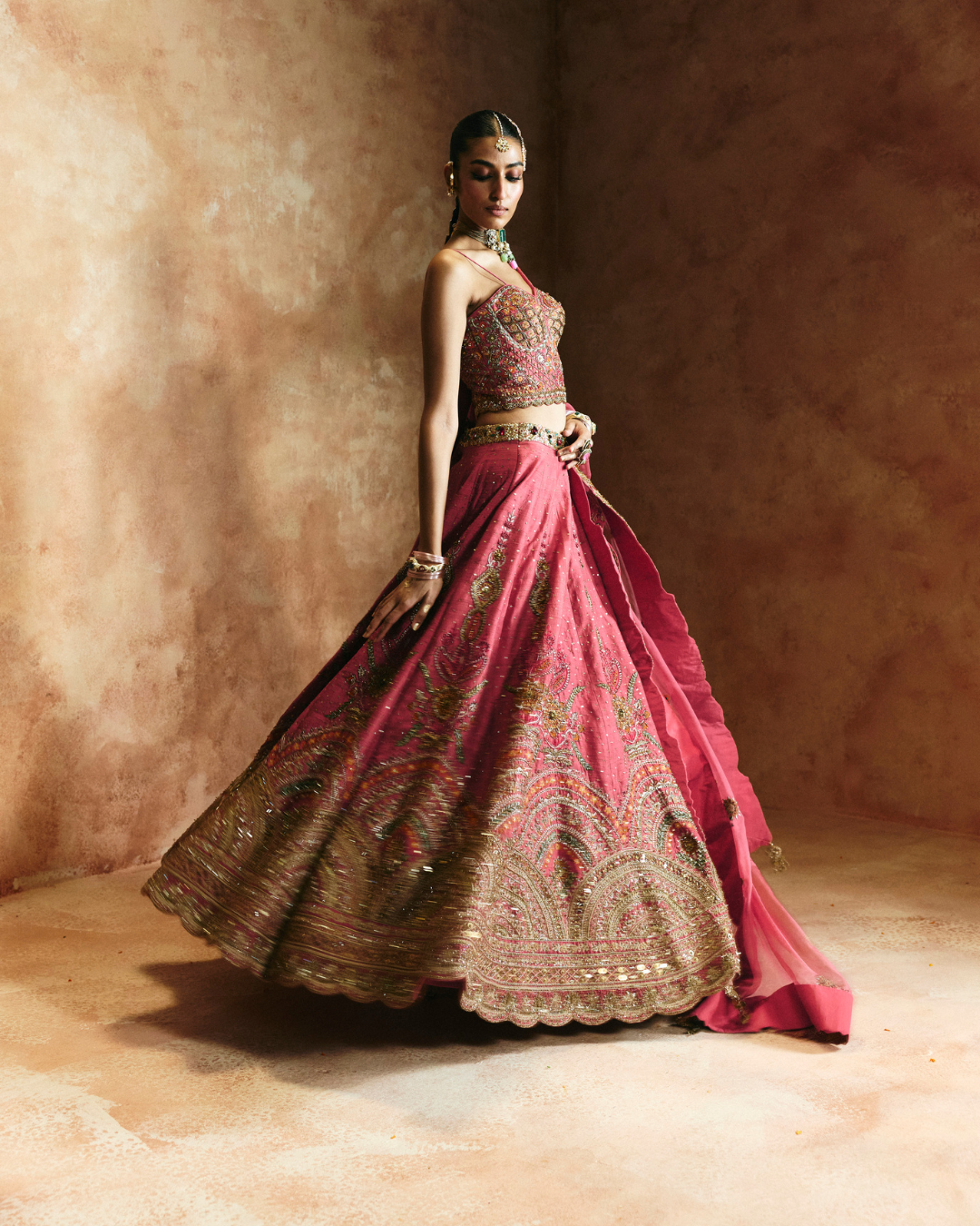 Aman Takyar - Carrot Lehenga Set From Today's Sindh