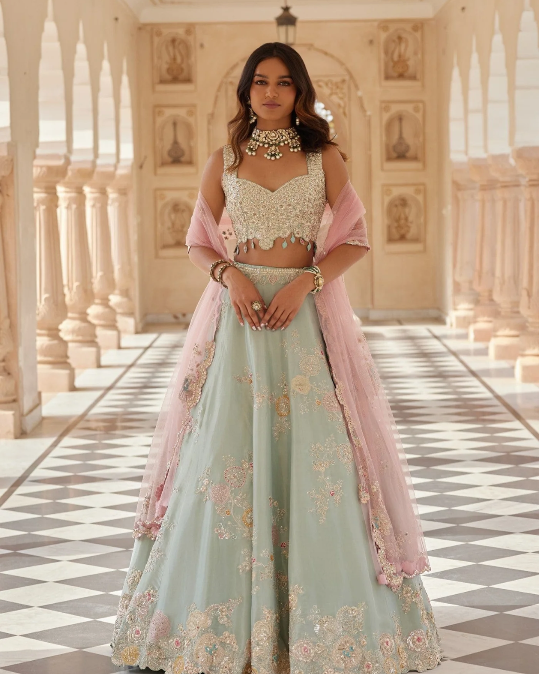 Osaa By Adarsh - Tea Green Embroidered Lehenga From RASM