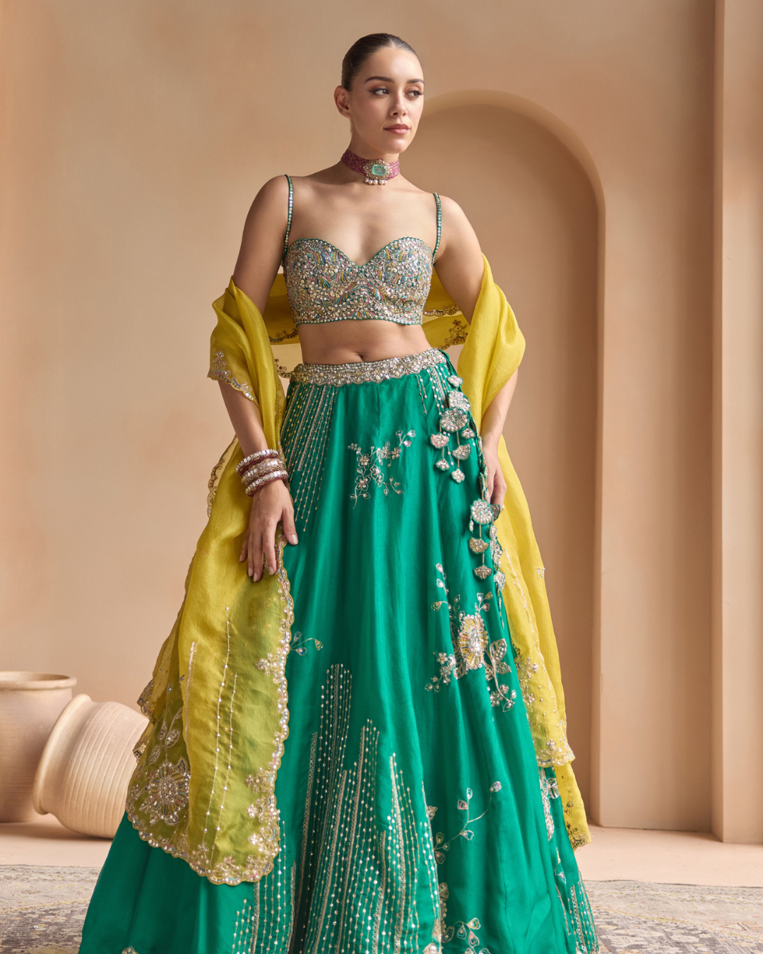 Osaa By Adarsh - Jewel Green Embroidered Lehenga Set From Off The Record