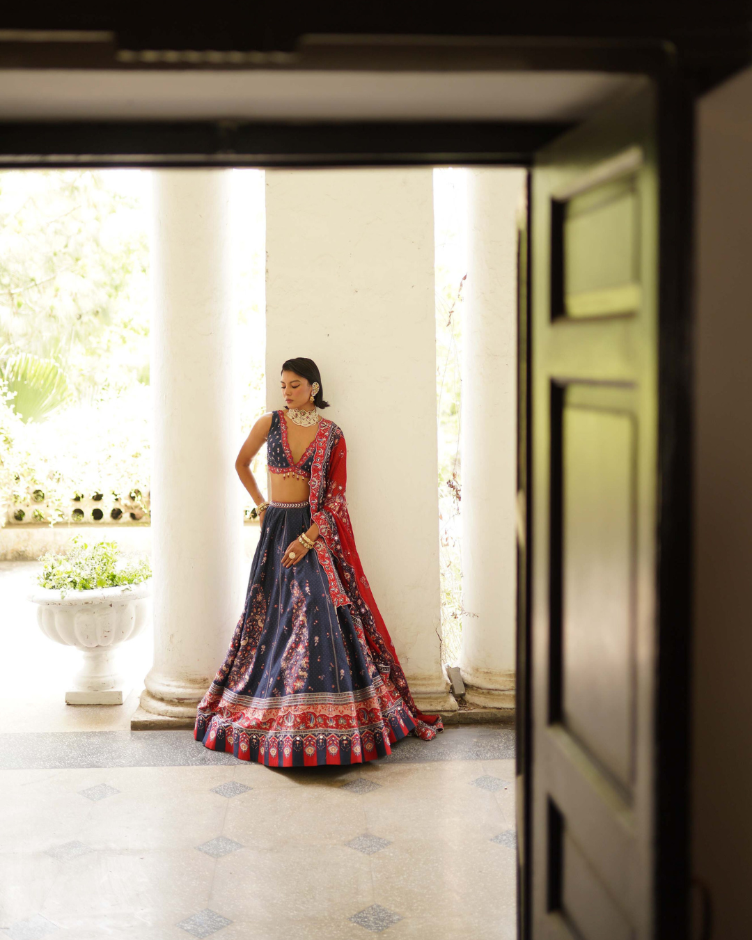 Aditi Gupta - Navy Blue Paisley Lehenga Set