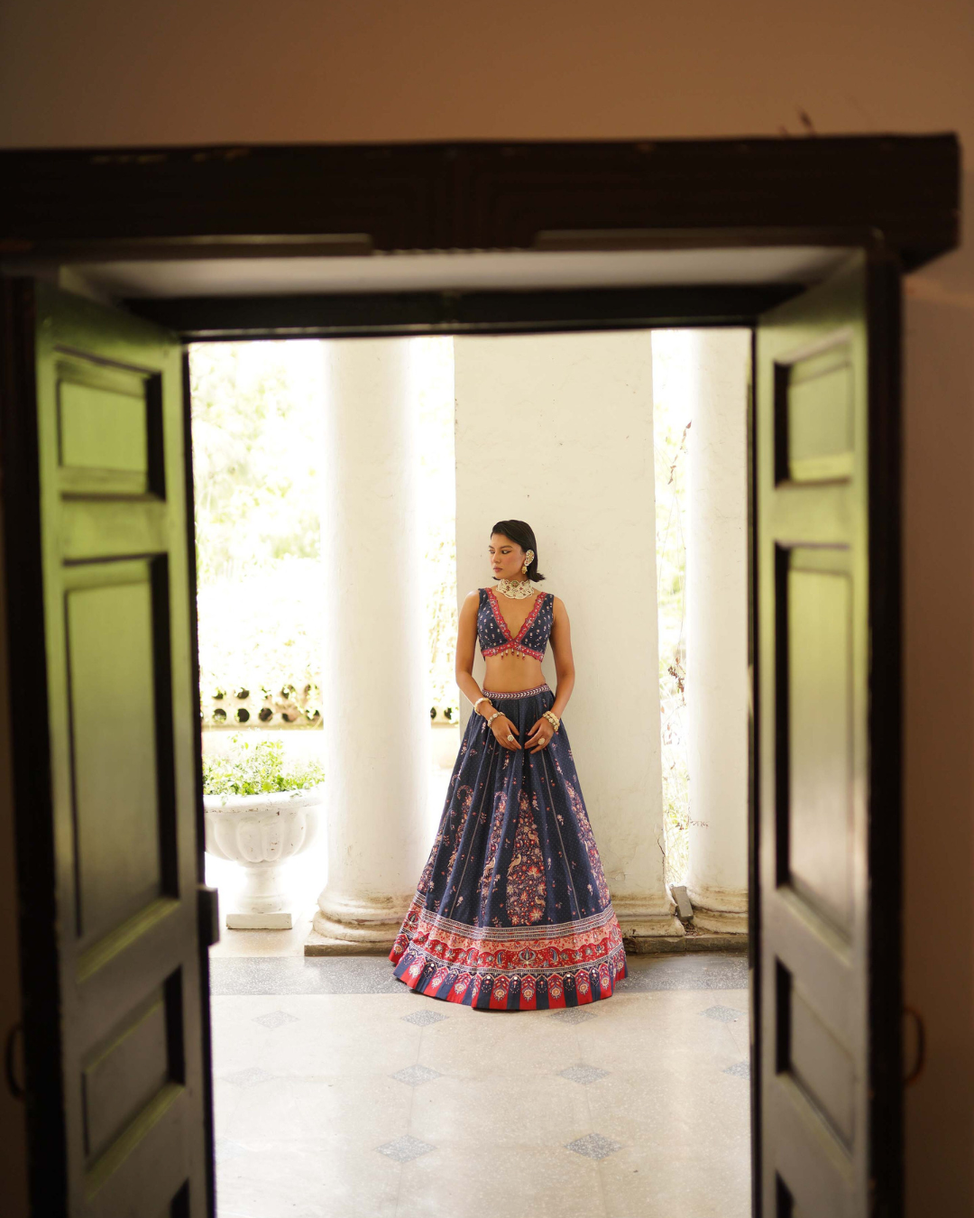 Aditi Gupta - Navy Blue Paisley Lehenga Set