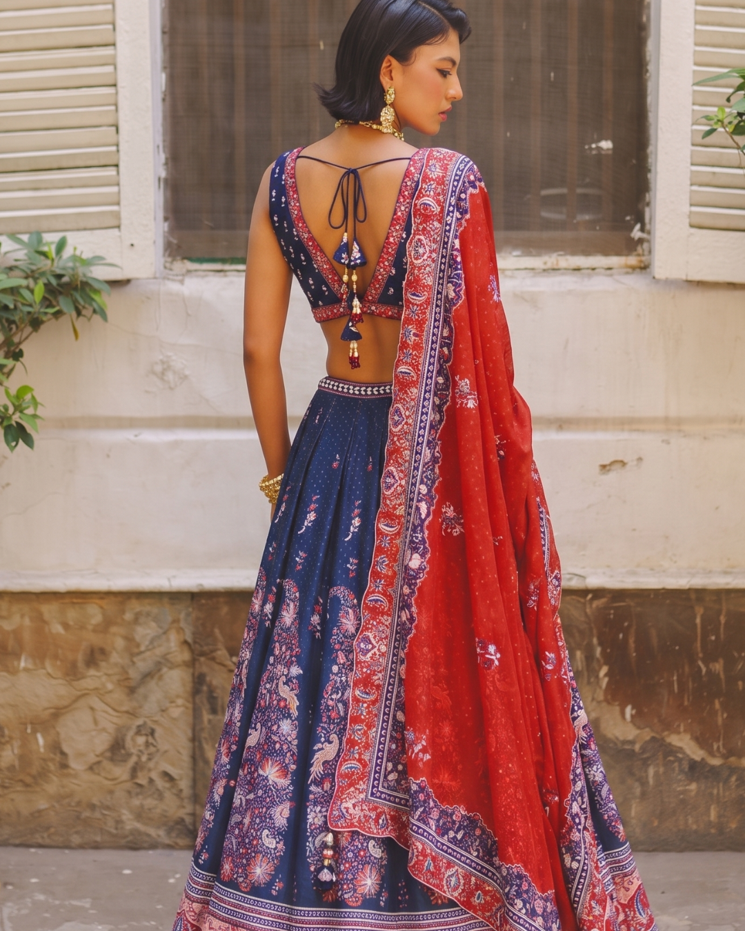 Aditi Gupta - Navy Blue Paisley Lehenga Set