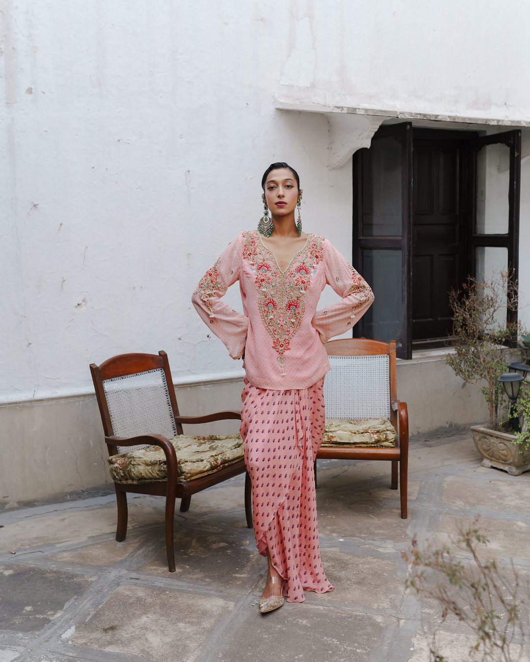 Aditi Gupta - Soft Pink Kurta with Dhoti Drape Set
