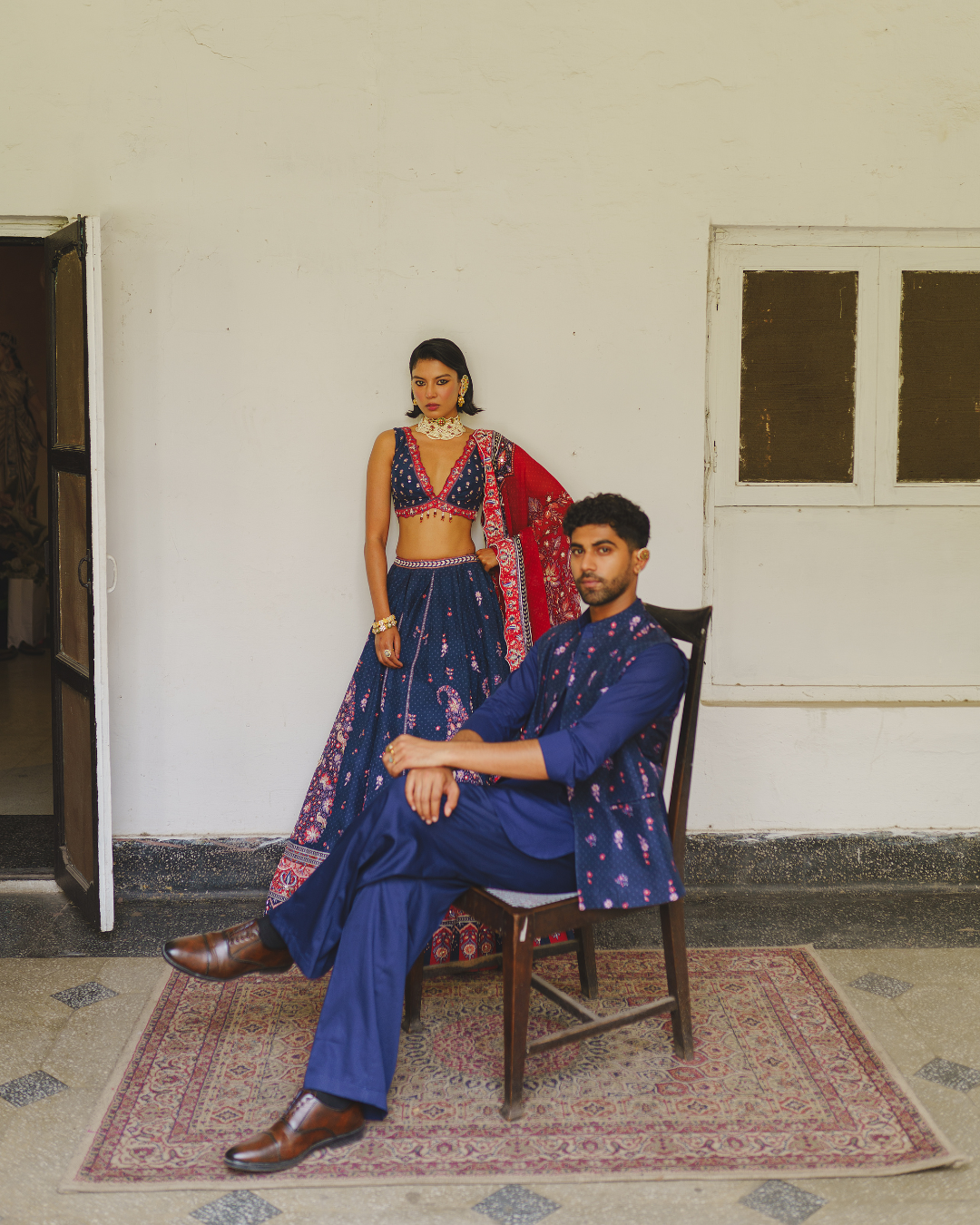 Aditi Gupta - Navy Blue Paisley Lehenga Set
