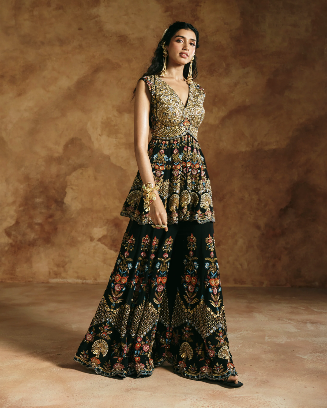 Aman Takyar - Black Sharara Set From Today's Sindh