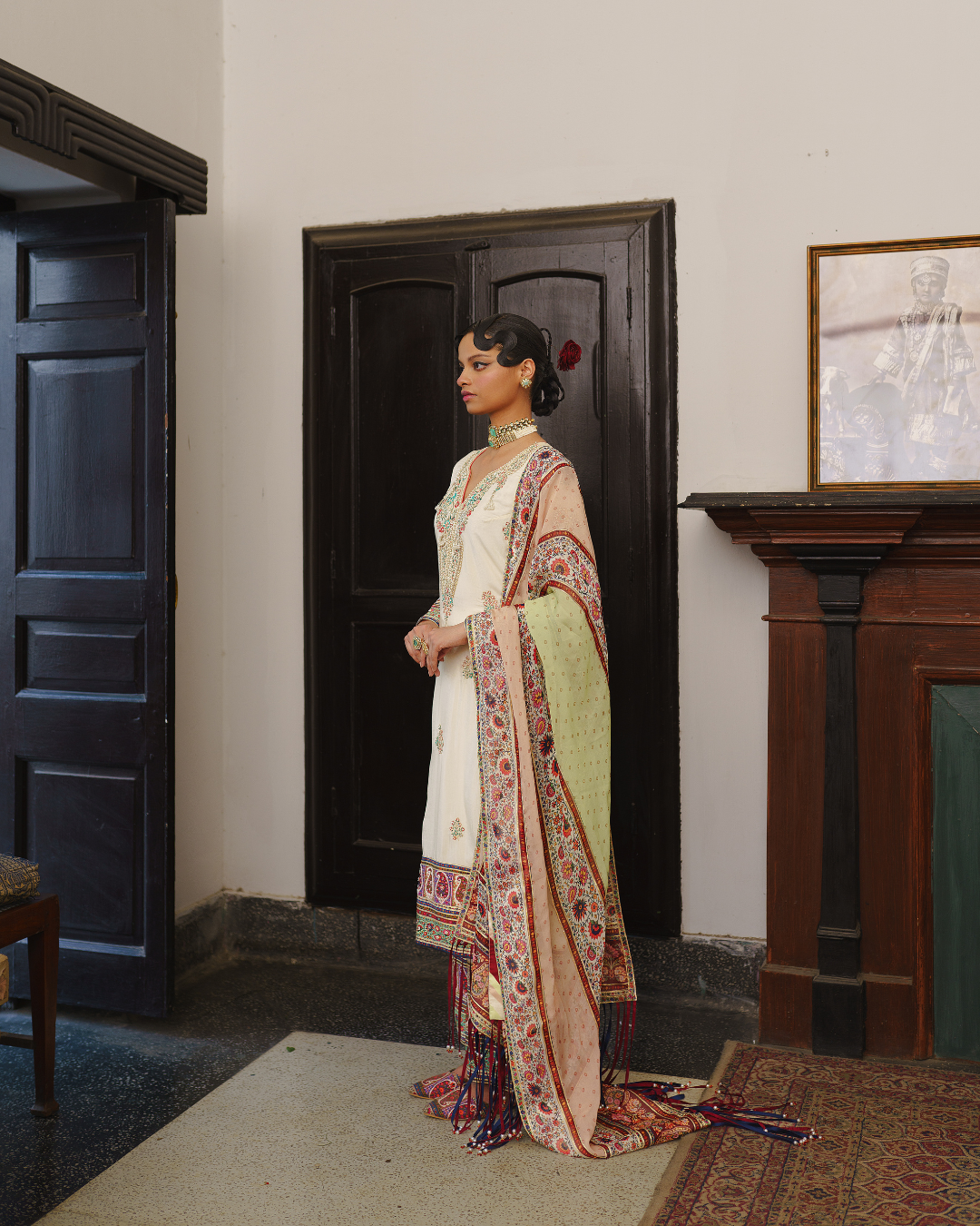 Aditi Gupta - Ivory Long Kurta Farsi Salwar Dupatta Set