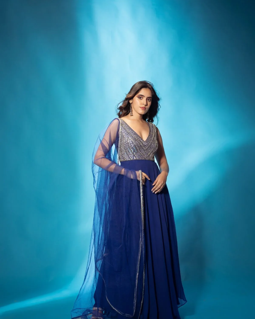 Anisha Shetty - Azure Blue Anarkali Set From Rangin