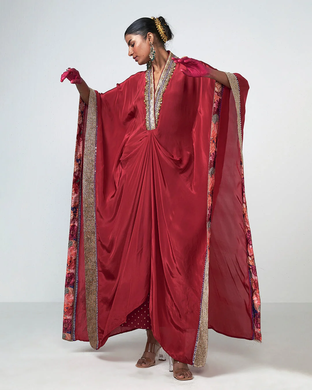 Rishi and Vibhuti - Cherry Kaftan Set From Gulon Ke Rang