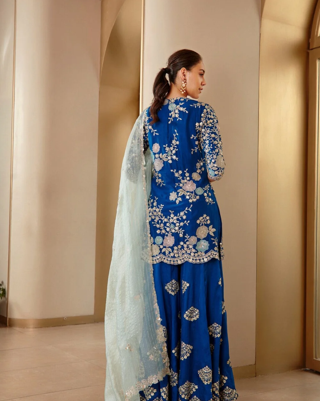 Osaa By Adarsh - Jade Blue Embroidered Sharara Set From RASM