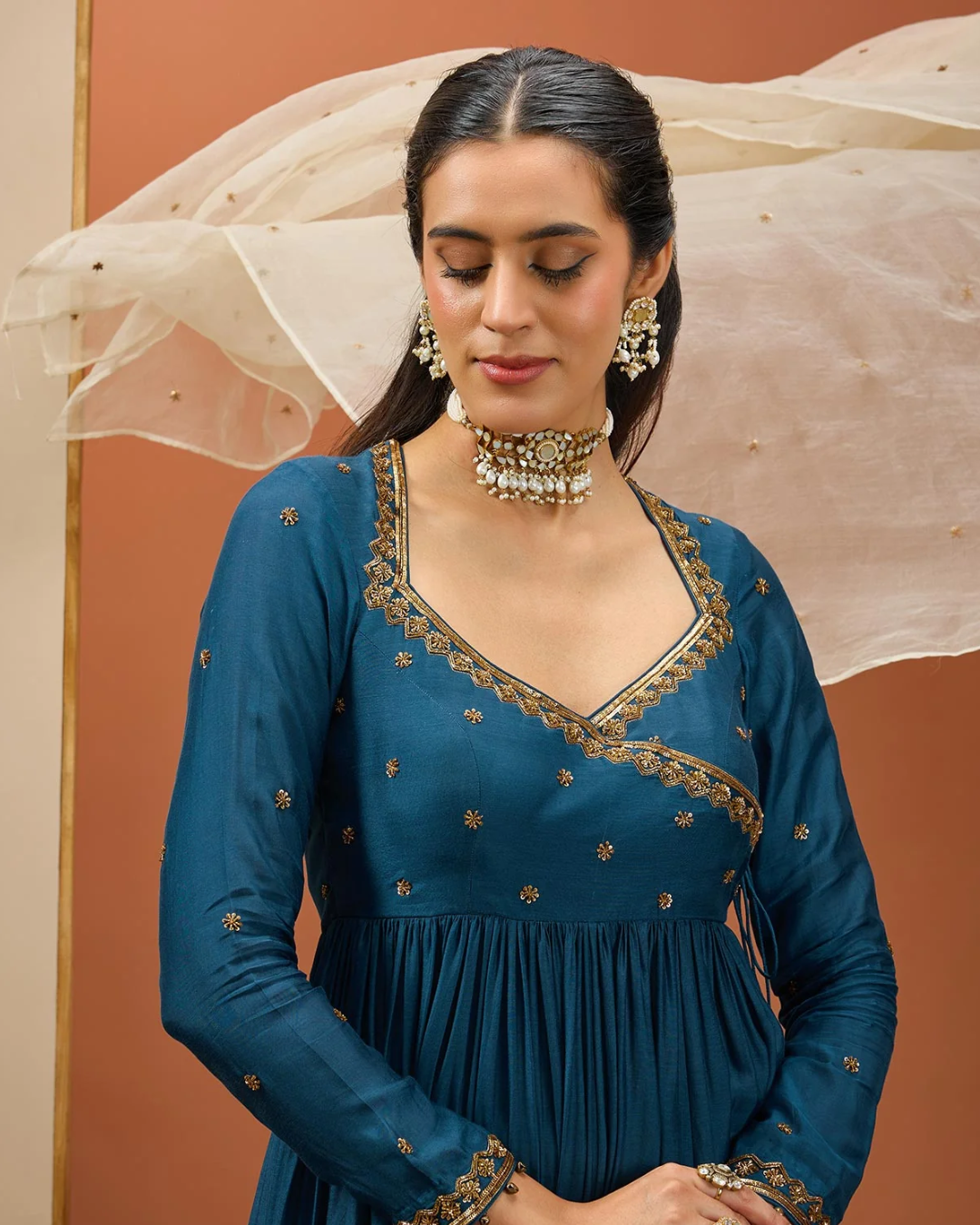 Esha Koul - Blue Angrakha Anarkali Set From Noor