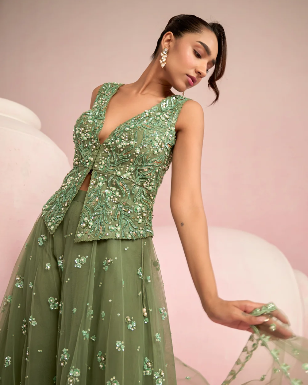 Prevasu - Sage Green Sharara Set From Solene