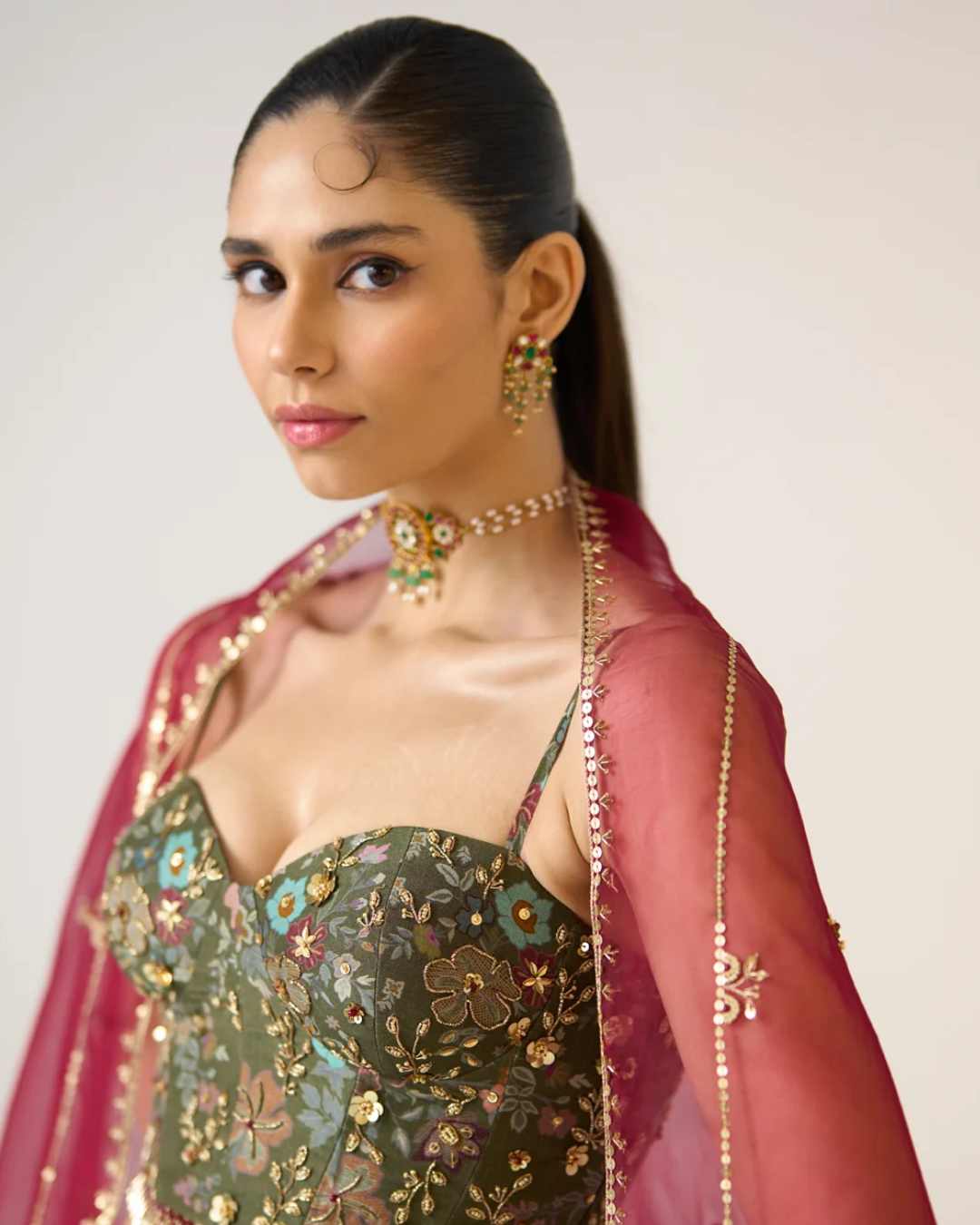 Prevasu - Olive Printed Lehenga Set From Gulabo