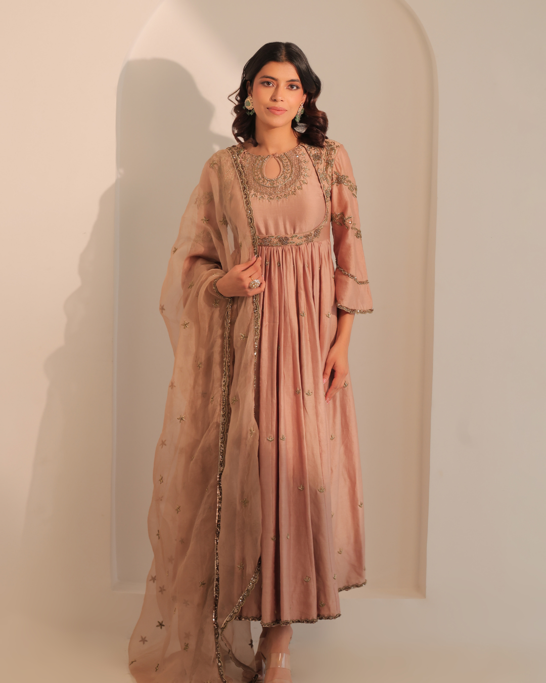 Sonali Bansal - Beige gold anarkali with dupatta From Banno Ki Saheli