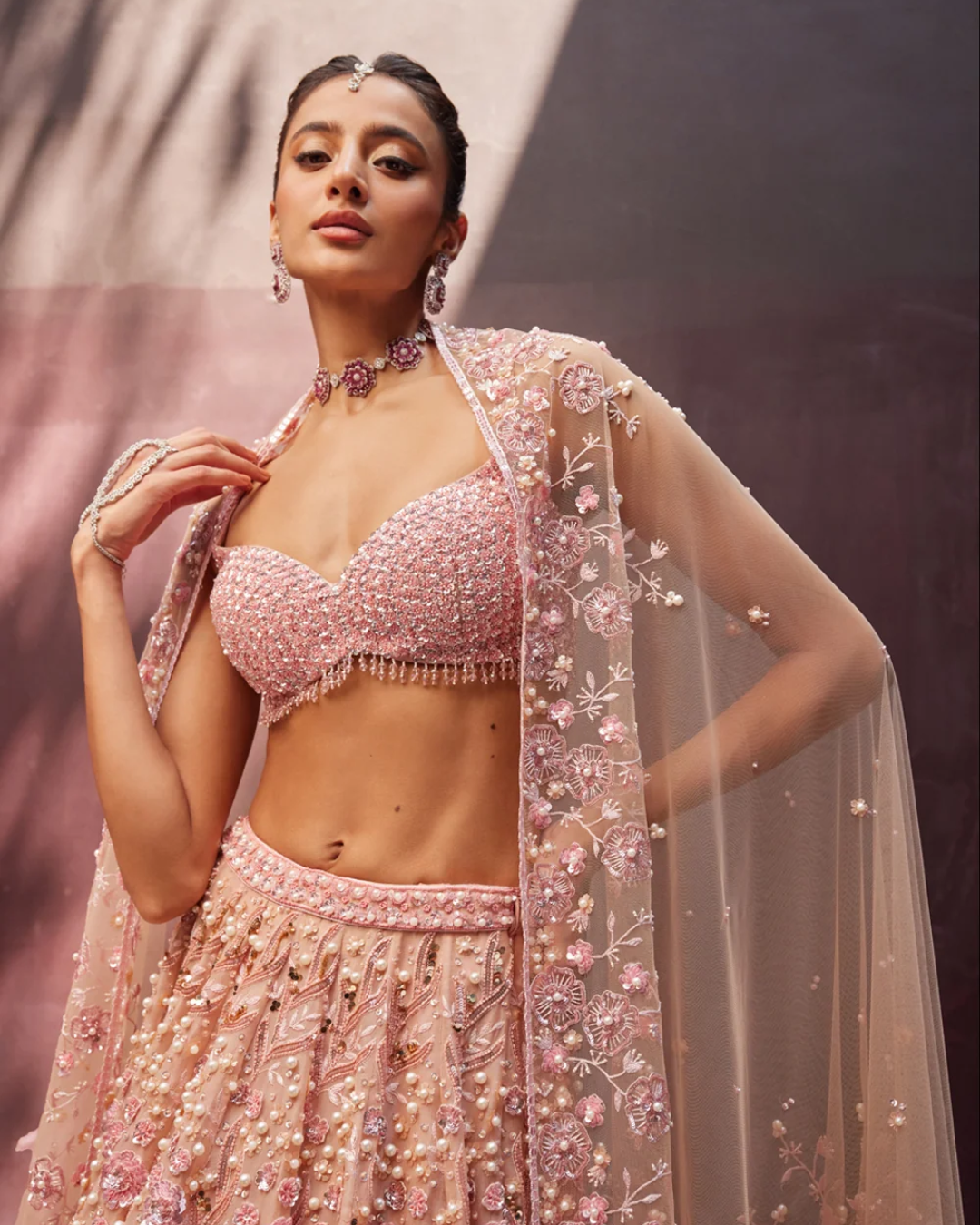 Prevasu - Blush Pink Bridal Lehenga Set From Eraya